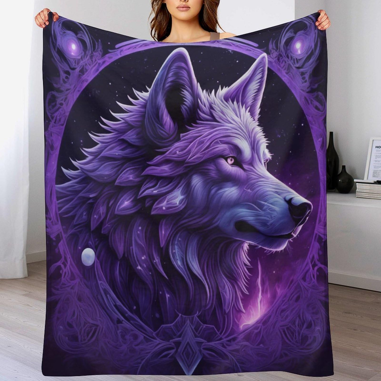 Manta de lobo de franela para sofá colcha suave de 100x130 cm