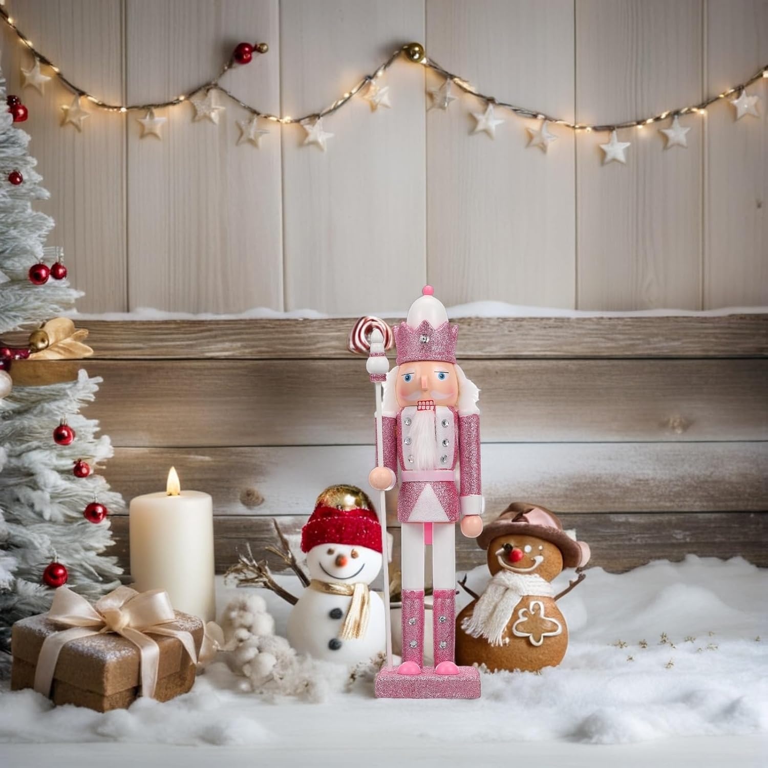 Vanzack Pink Nutcracker Soldier Figure, Wooden Christmas Nutcracker Ornament for Table Desktop Decoration