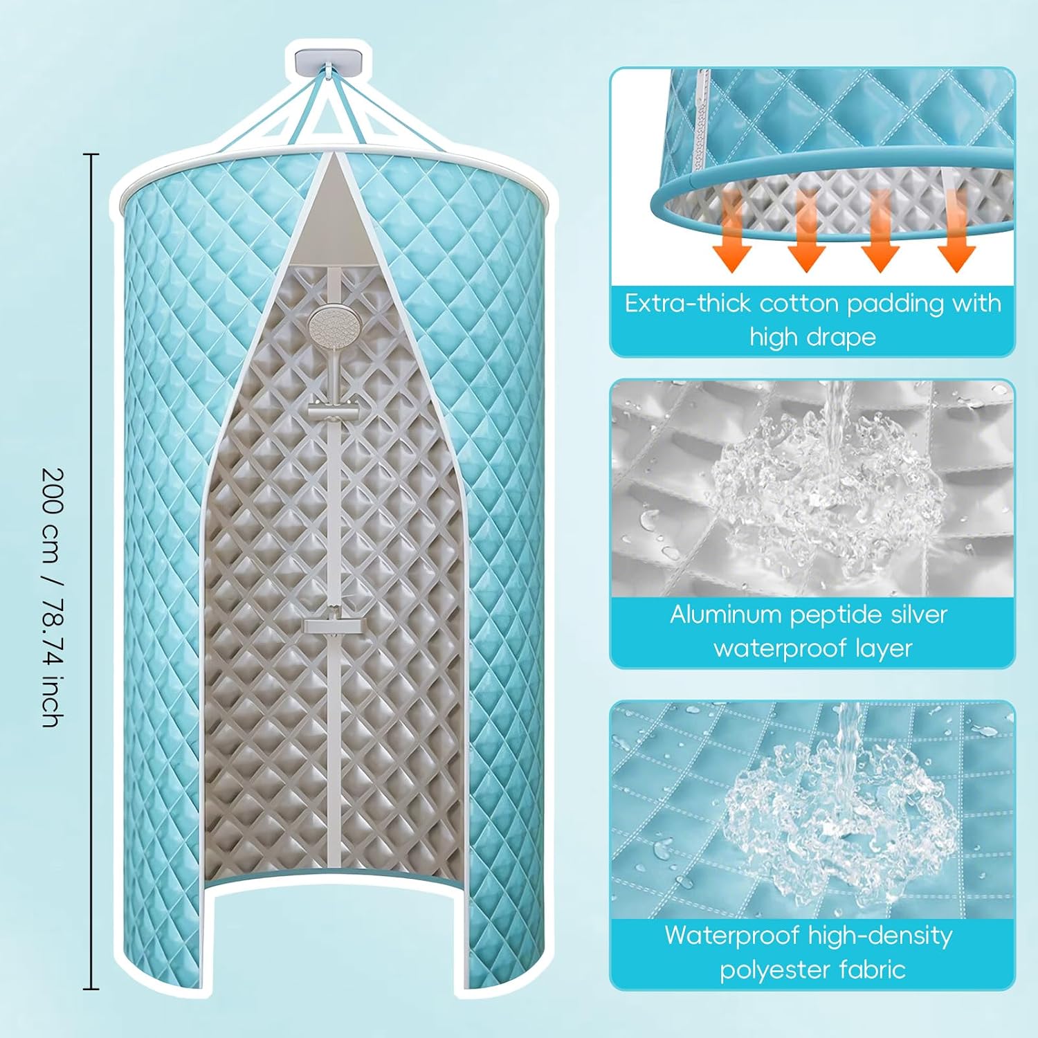 Portable Folding Shower Curtain, Hanging Winter Shower Cover, Waterproof Shower Curtain for Bathrooms & Travel, Easy Installation, Space-Saving, 100x200cm