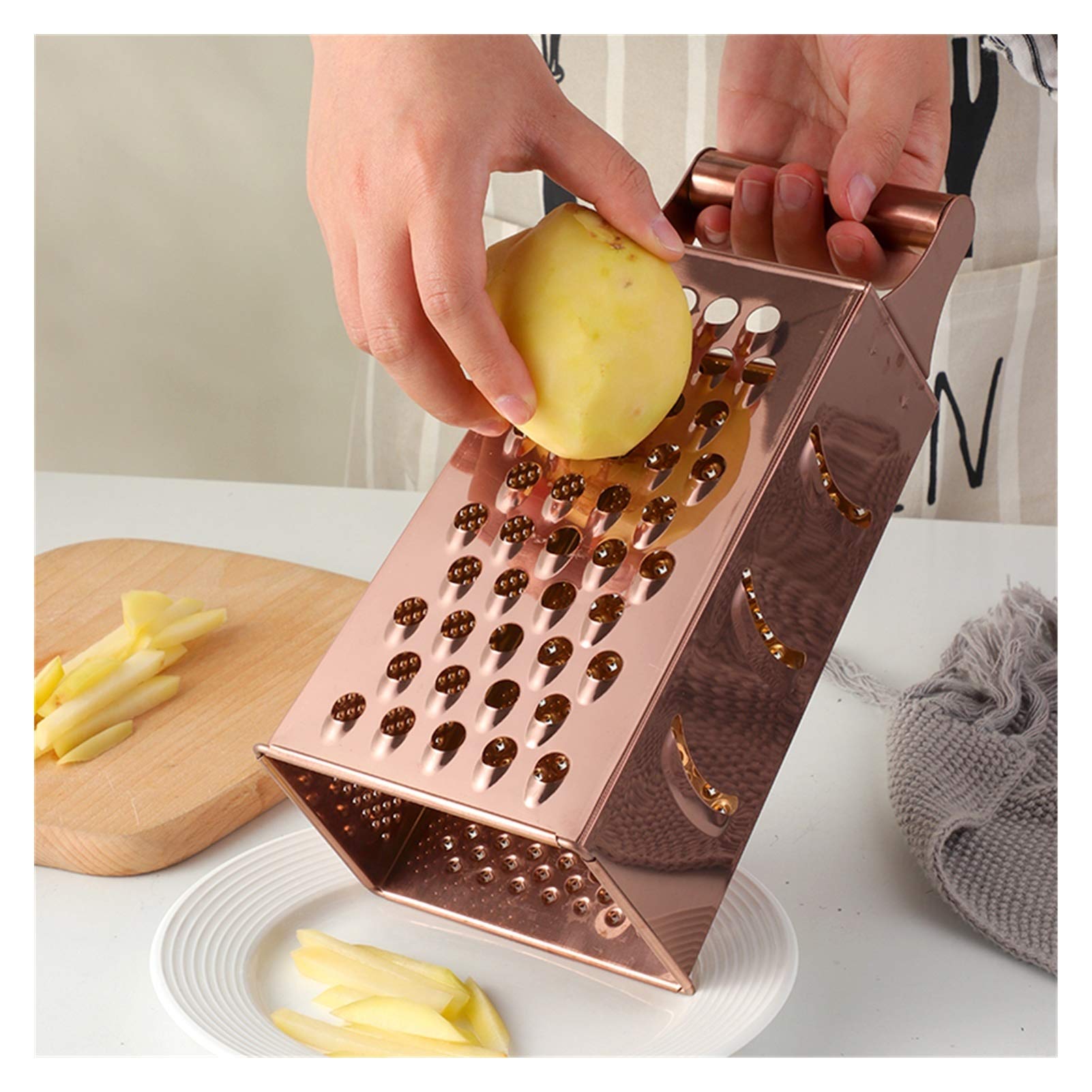 Grattugia 4 Lati In Acciaio Inox Con Manico Ergonomico, Multifunzione Per Verdure E Formaggio, Nera - 2