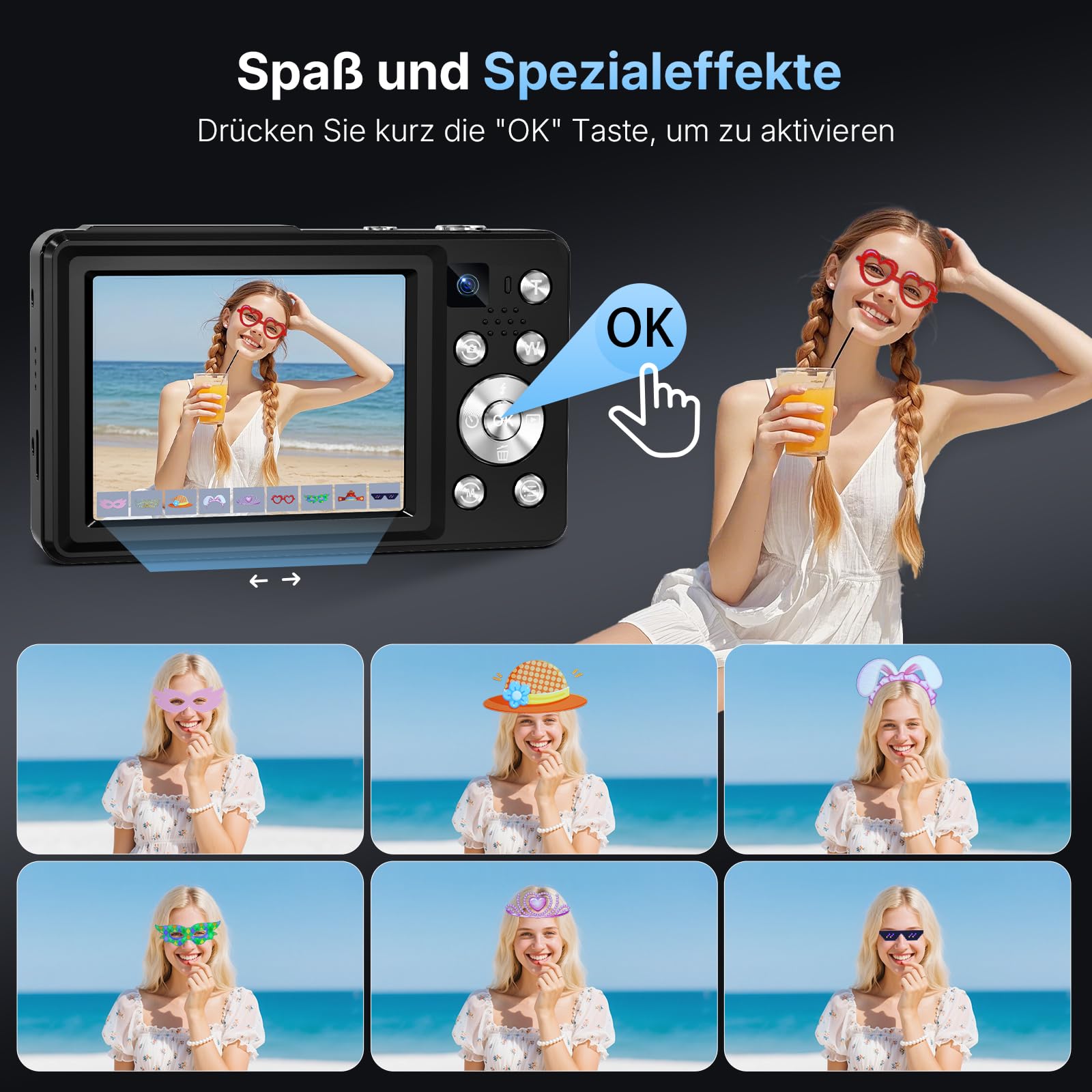 Digitalkamera Kamera Fotokamera 4K 64MP mit Autofokus, Dual-Objektiv, 2,8-Zoll Bildschirm, 16X Digitalzoom, Zwei Akkus, 32GB Karte für Jugendliche, Anfänger, Kinder