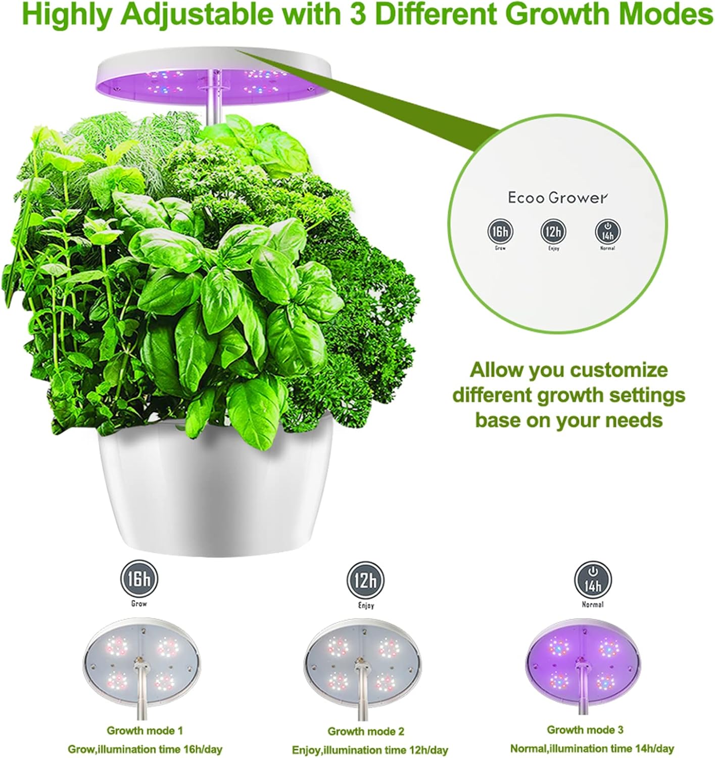 Hydroponics Growing System with LED Grow Light(4Pods) Smart Herb Indoor Garden Garden Kit Plants Germination Kit Automatic Timer Height Up to 13.7" for Kitchen Home Office