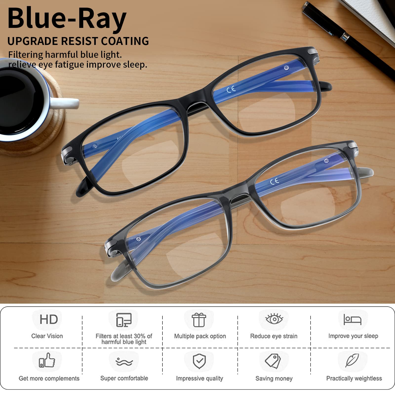 LKEYE Gafas de Lectura Bifocales Hombre Mujer Bloqueo Luz Azul Lector de Computadora Gafas Progresivas Gafas Anchas Transparente Diseñador de Moda Gafas de Transición Negro + Gris Claro M