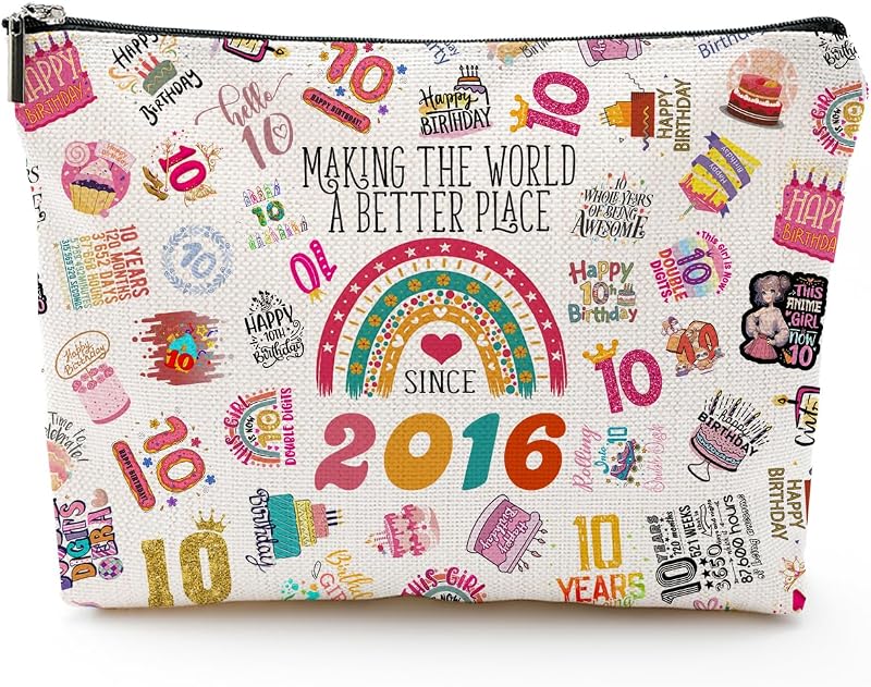 Necessaire de maquiagem e higiene NONETH com estampa de aniversário, 24,64 cm x 17,27 cm