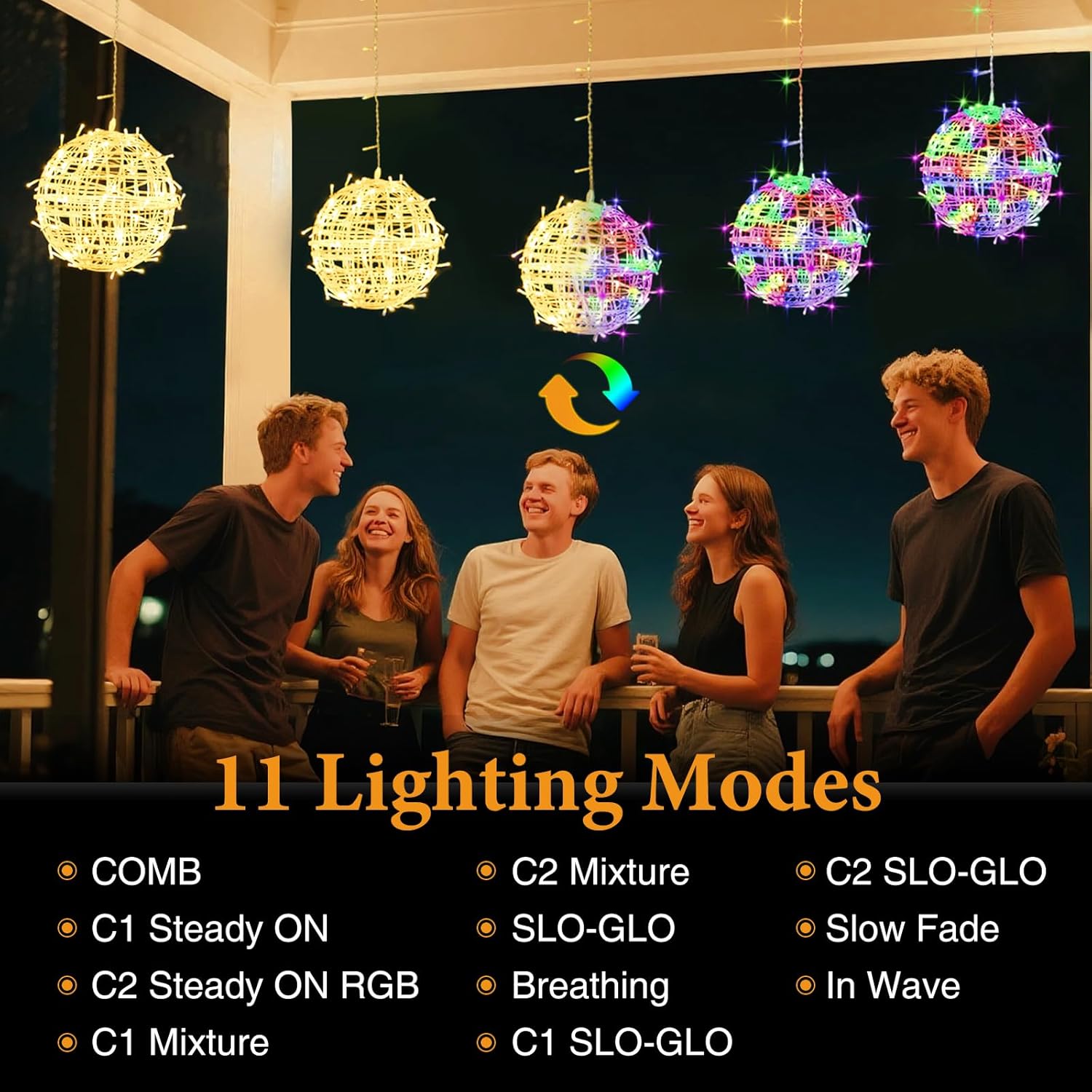 8 Pack Color Changing Christmas Tree Ball Lights Outdoor with Remote Memory Timer, 7.87" Ornaments Sphere LED Lights Waterproof, 11 Modes Globe Lights with Plug for Garden Yard Porch Patio Decoration