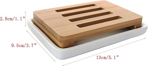 Miniatura 6 de Lofekea Soporte para jabonera, barra de jabón autodrenante para ducha, jabonera de cerámica para ducha, baño, cocina (bambú)