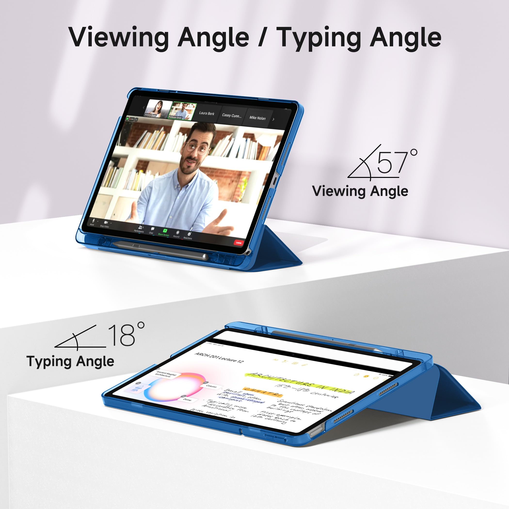 CACOE Funda para Lenovo Idea Tab 11 pulgadas 2025 con protector de pantalla – Ultra fina con función atril, funda fina de piel sintética, color azul mar — view 7