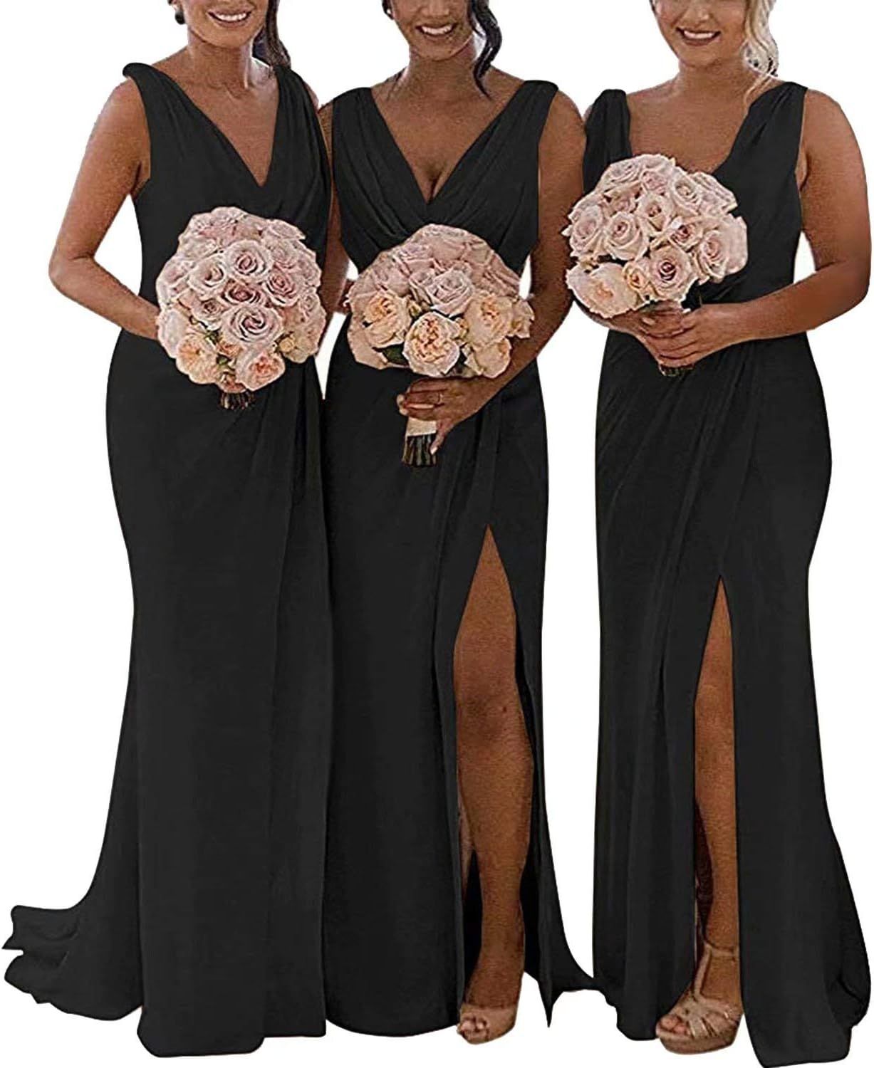 Faironline V Neck Slit Bridesmaid Dresses Long Chiffon Beach Wedding Evening Dress