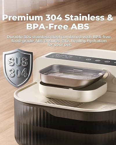 Miniatura 5 de Fuente de agua inalámbrica para gatos, fuente para mascotas de 3.5L118 onzas, cuenco de acero inoxidable 304, separación de aguas residuales,