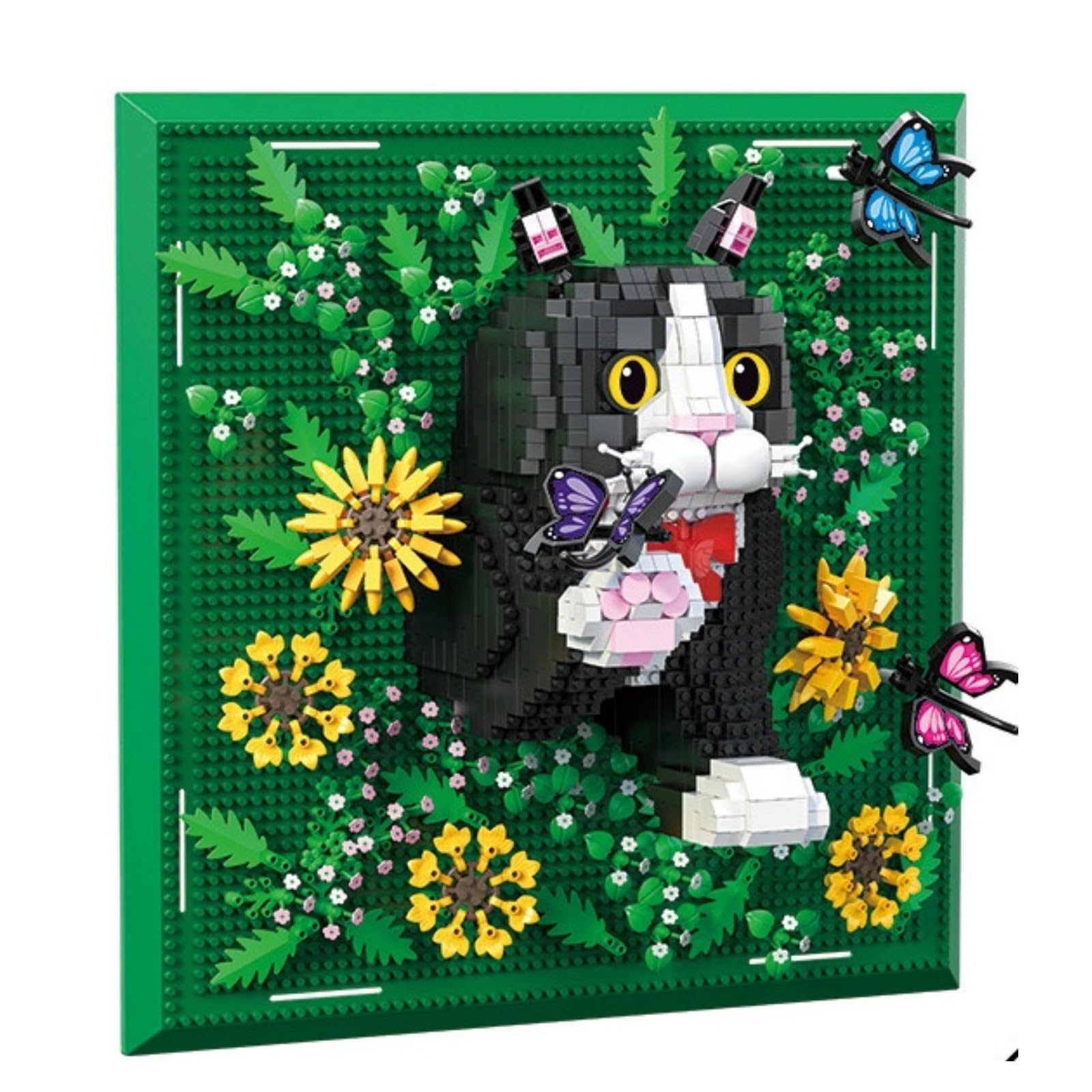 Animal Micro Mini Building Blocks Tuxedo Cat Set, 3D Cat Wall Art Framed Bricks Kit, Home Desktop & Wall Mountable Decor, Gift for Adults Teenager