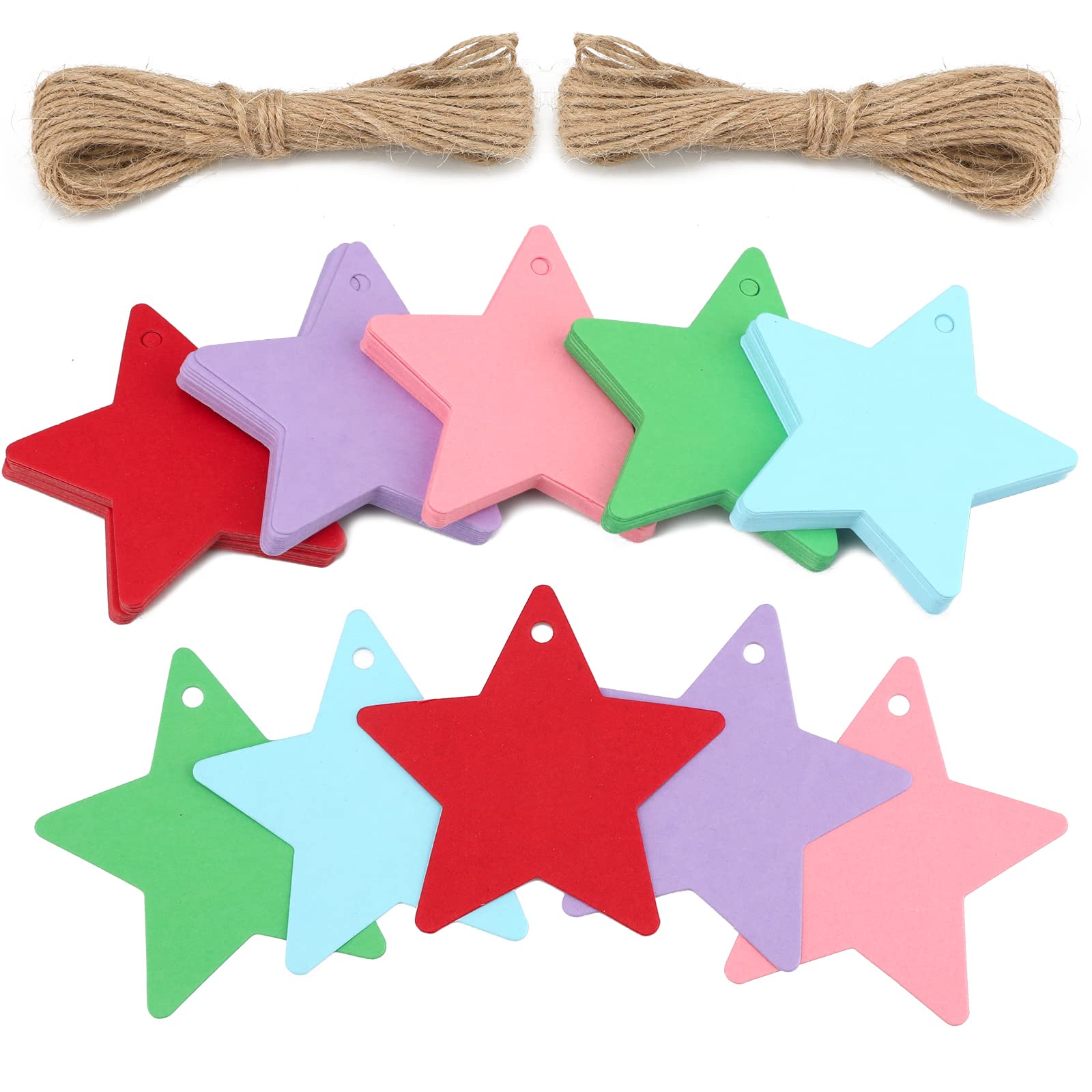 Jijacraft Colourful Christmas Star Gift Tags: 100Pcs Kraft Paper Tags With String, Christmas Hang Gift Tag For Presents, Gift Wrapping, Xmas Diy Crafts