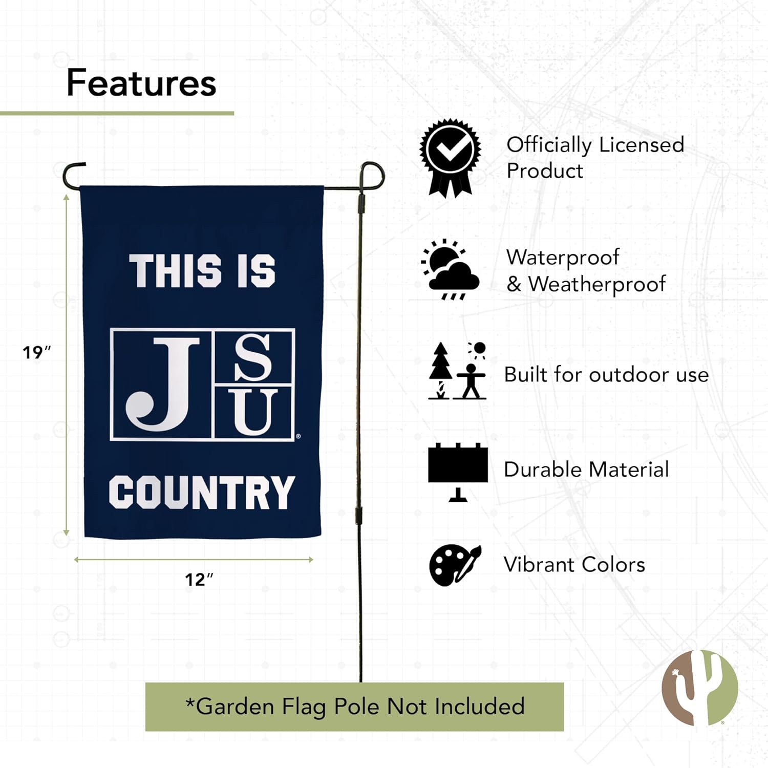 Desert Cactus Jackson State University JSU Garden Flag – 19 x 12 inch Jackson State Tigers Banner, For Outdoor Display and Events (Design E)