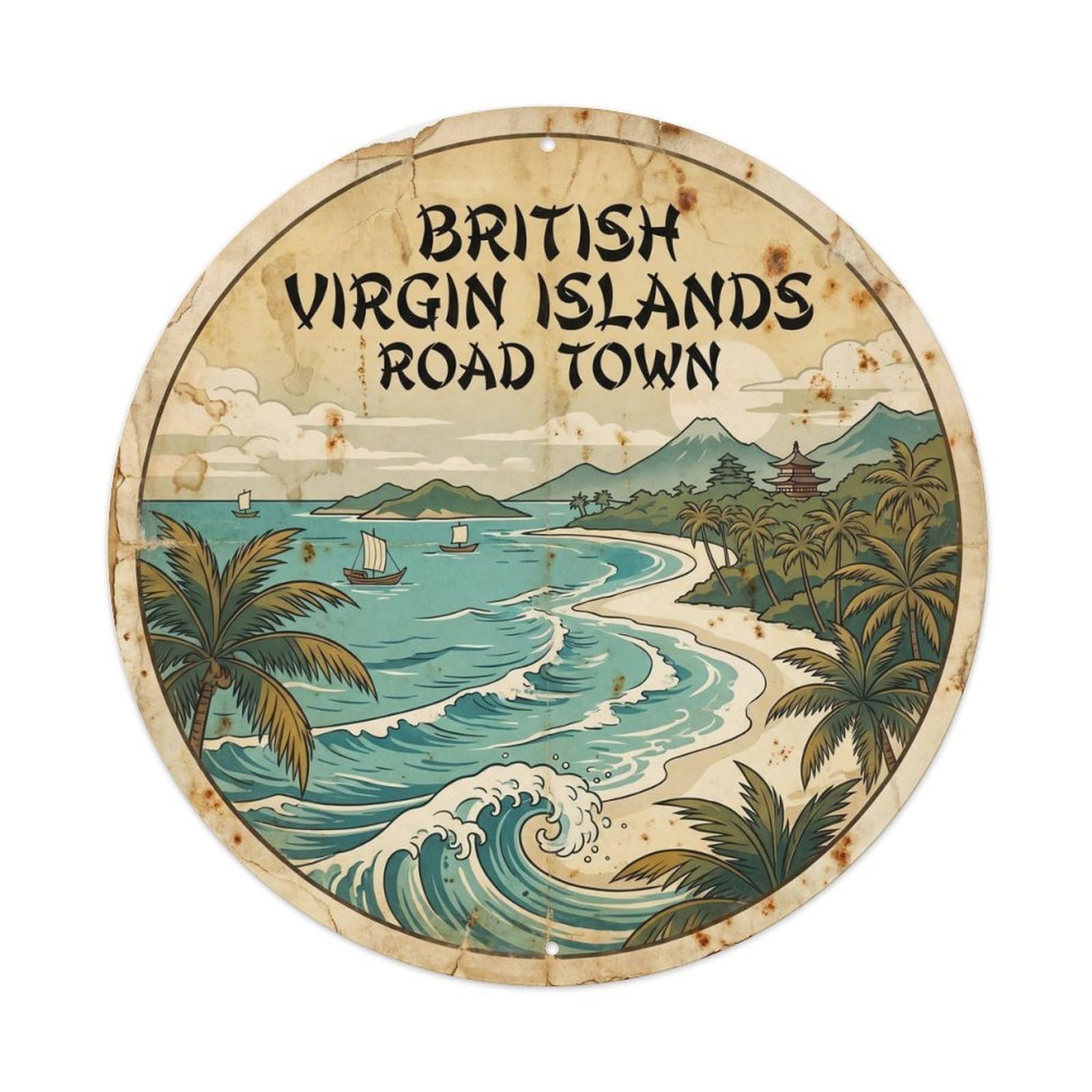 Tropical Coast British Virgin Islands Road Town Metal Tin Sign