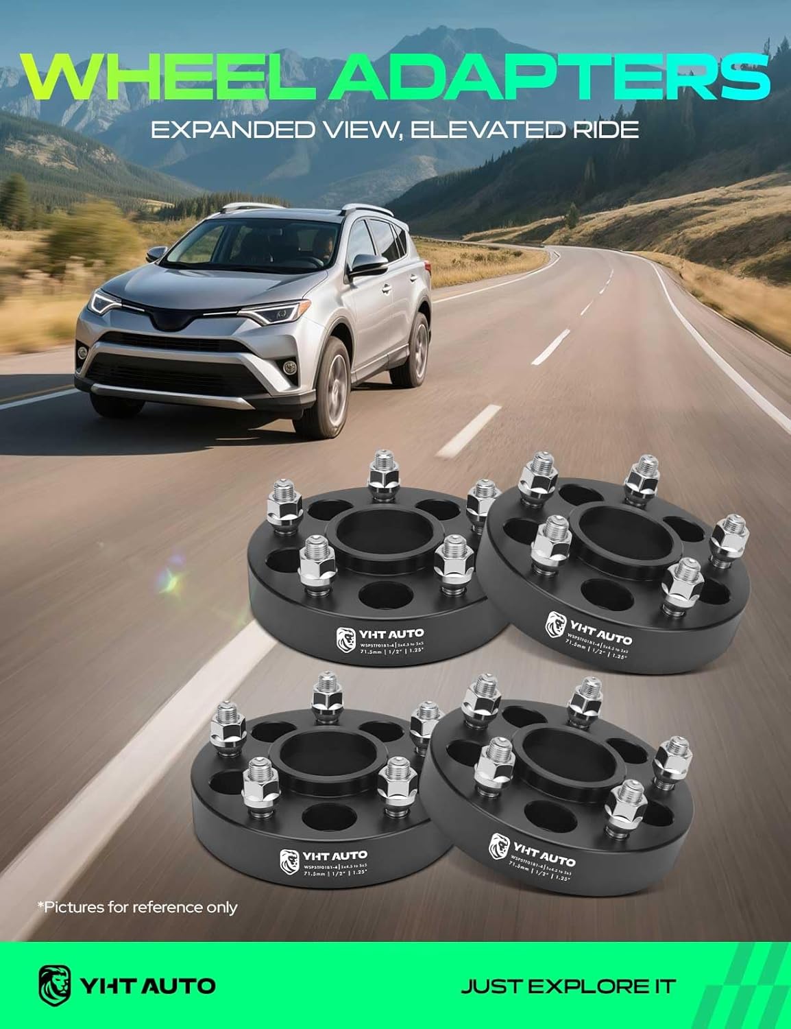 YHTAUTO 5x4.5 to 5x5 Hub Centric Wheel Adapters 1.25 inch Fits Jeep JK XK WJ WK Wheels on YJ TJ XJ KK KJ SJ ZJ, Wrangler, Liberty, Grand Cherokee, Cherokee, Tire Adapter w/ 1/2"-20 Studs, 71.5mm Bore