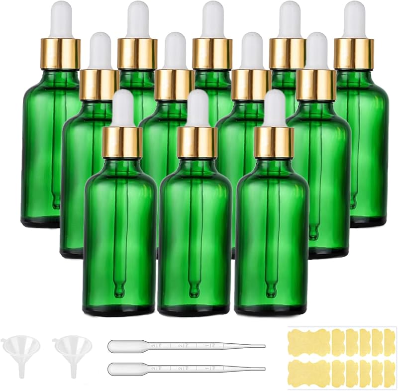 Frascos conta-gotas de vidro verde AGZHTYJQ, 50 mL, com 2 pipetas plásticas