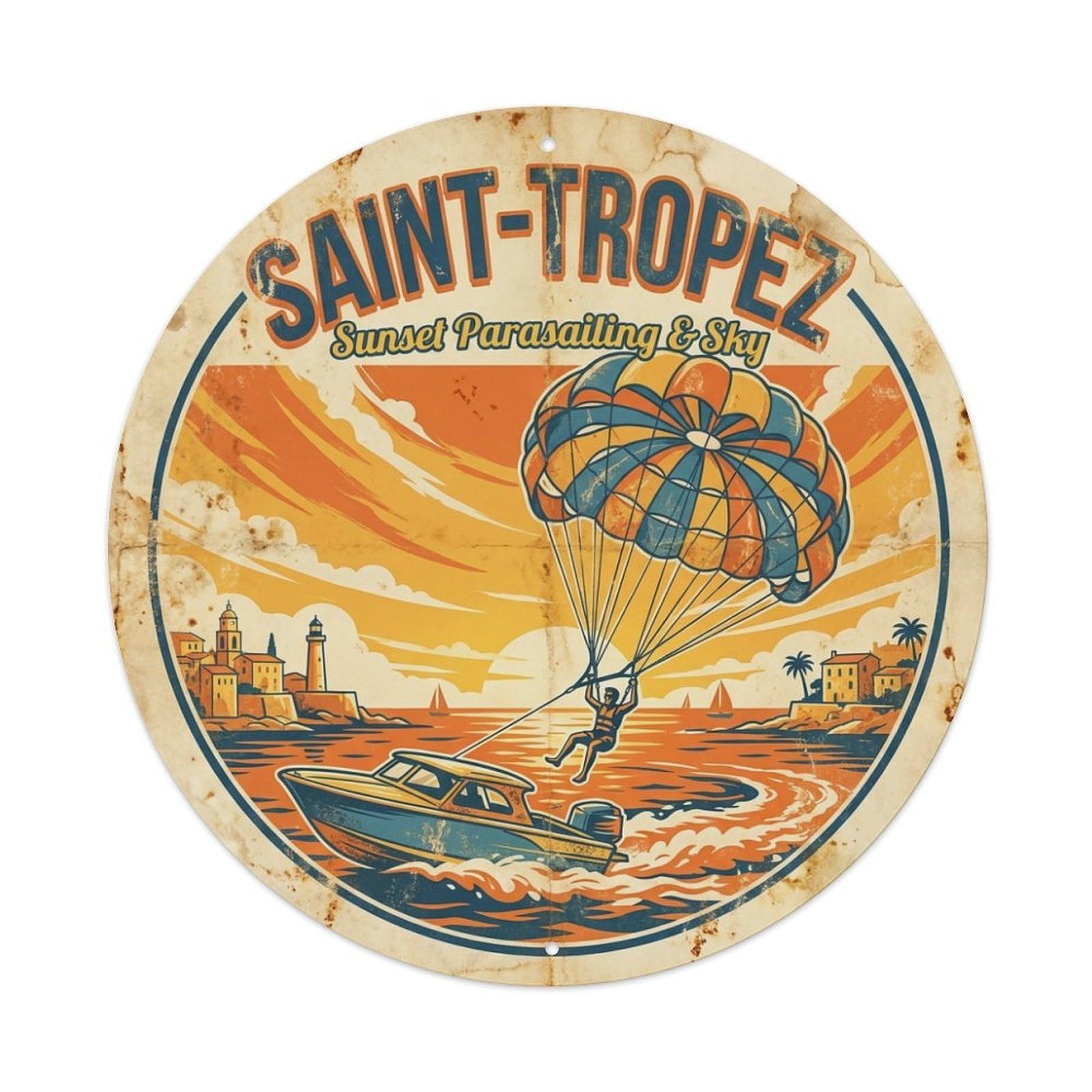 Sunset Parasailing Sport Travel Saint Tropez France Metal Tin Sign
