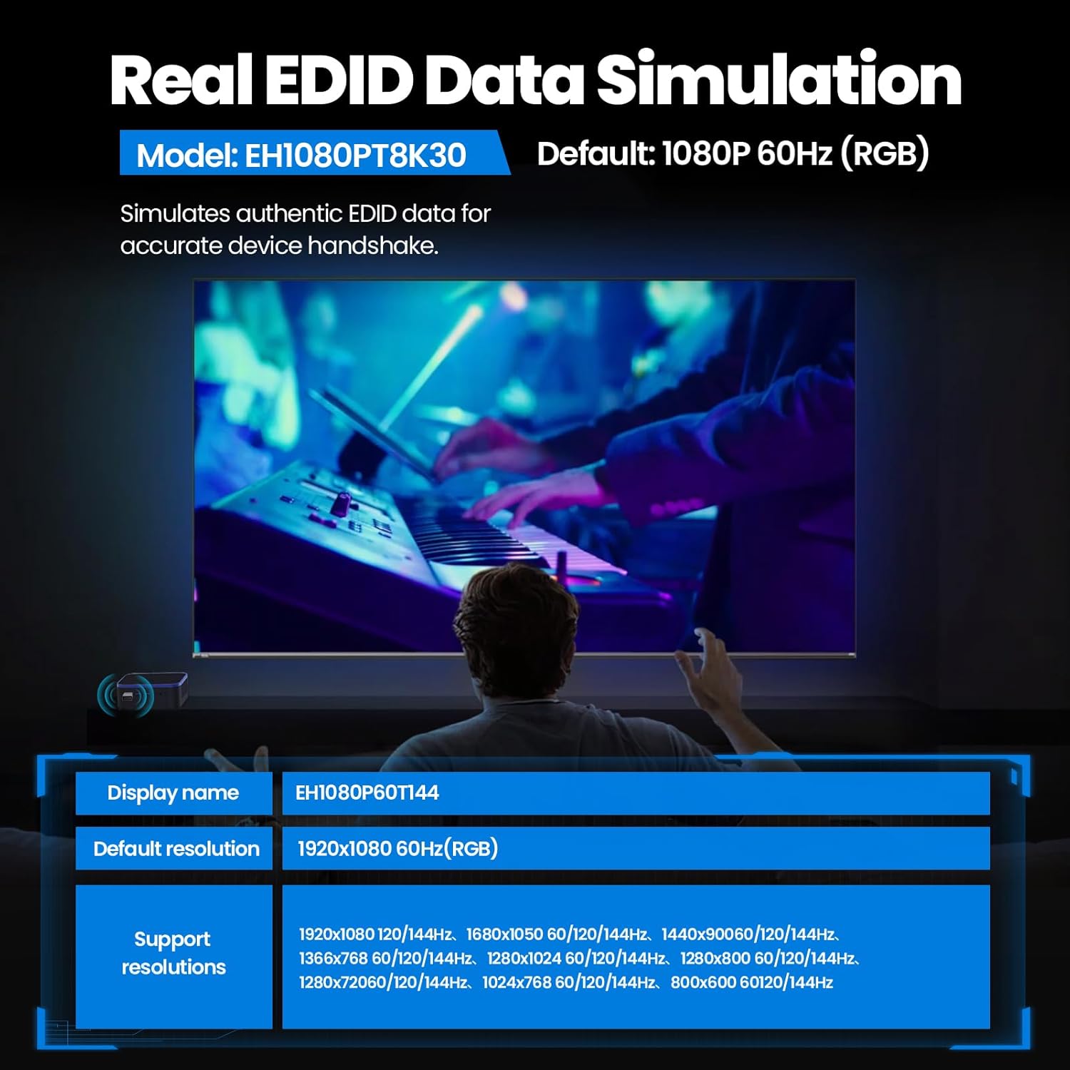 EVanlak HDMI Passthrough EDID Emulator Adapter - Dummy Plug Virtual Monitor Headless Ghost Display Adapter, 1920x1080@60Hz to 144Hz, 1 Pack - Image 5