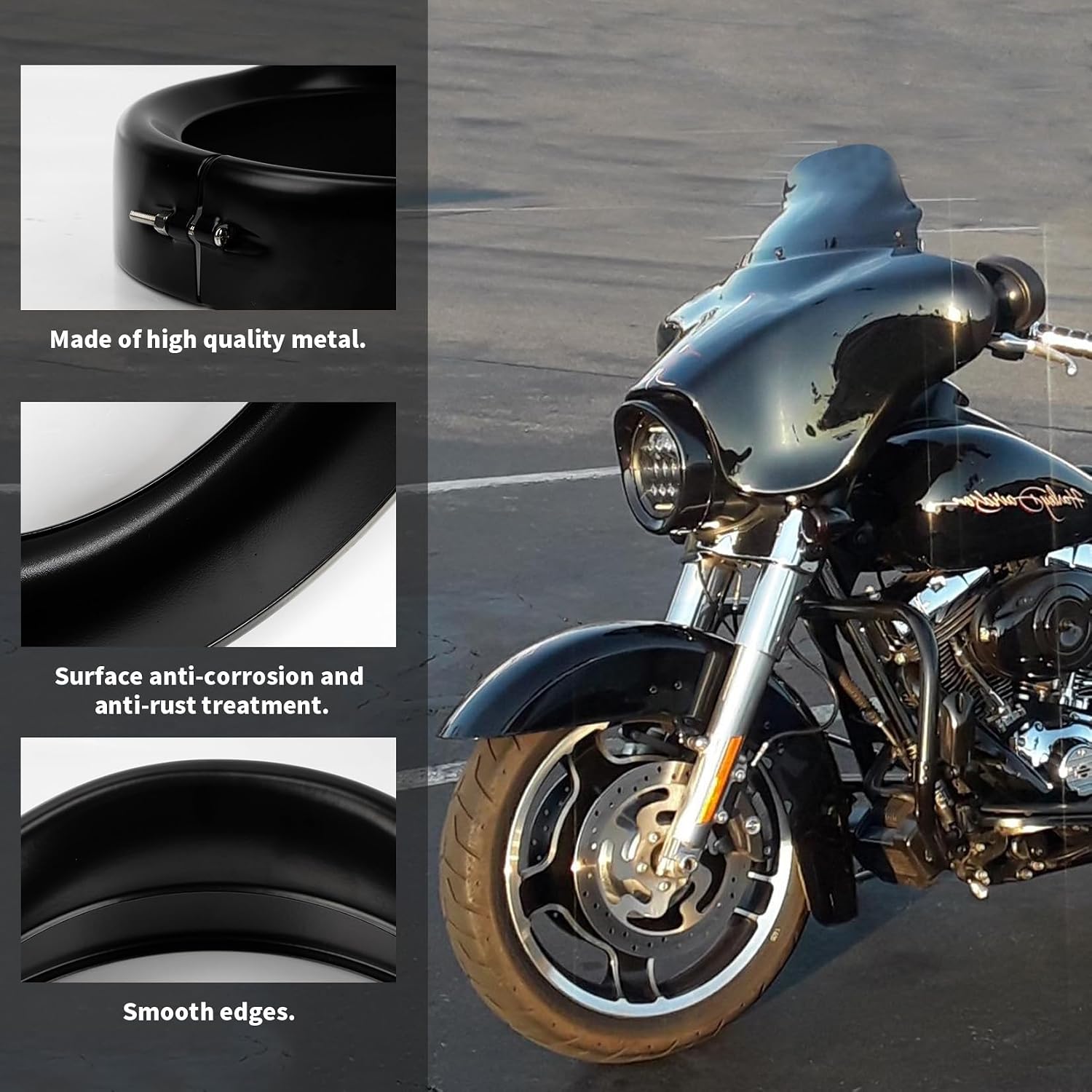 PSLER 7’’ Headlight Headlamp Bezel Trim Ring Visor Decorate Trim Cover Ring for Touring Street Glide Electra Glide Road King Softail Dyna Fatboy Trike Matte Black