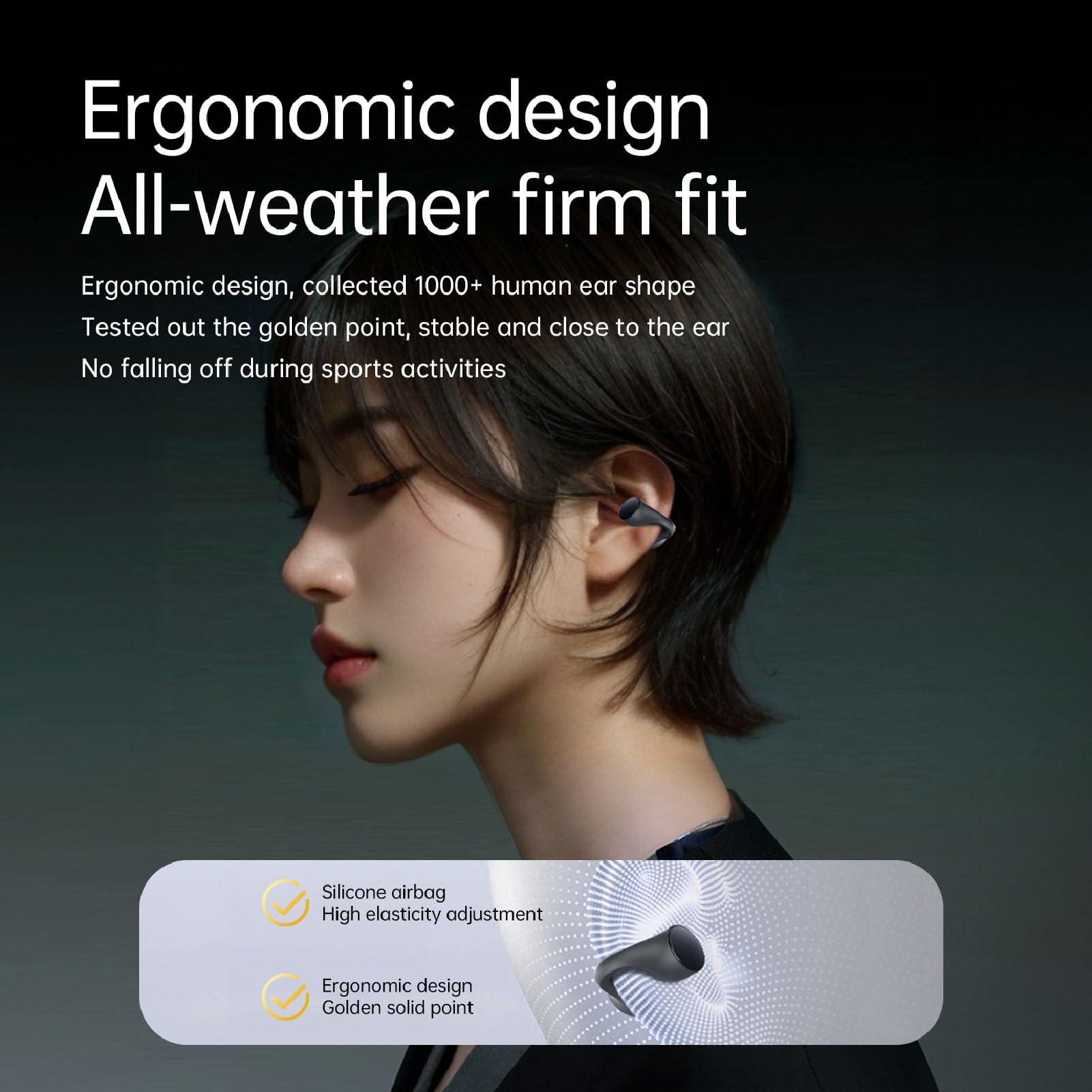 Cuffie a conduzione ossea Wireless Bluetooth 5.3 Auricolari con clip Resistenti al sudore Leggeri Comodi per la corsa Allenamenti in palestra Orecchie piccole Lega di allum