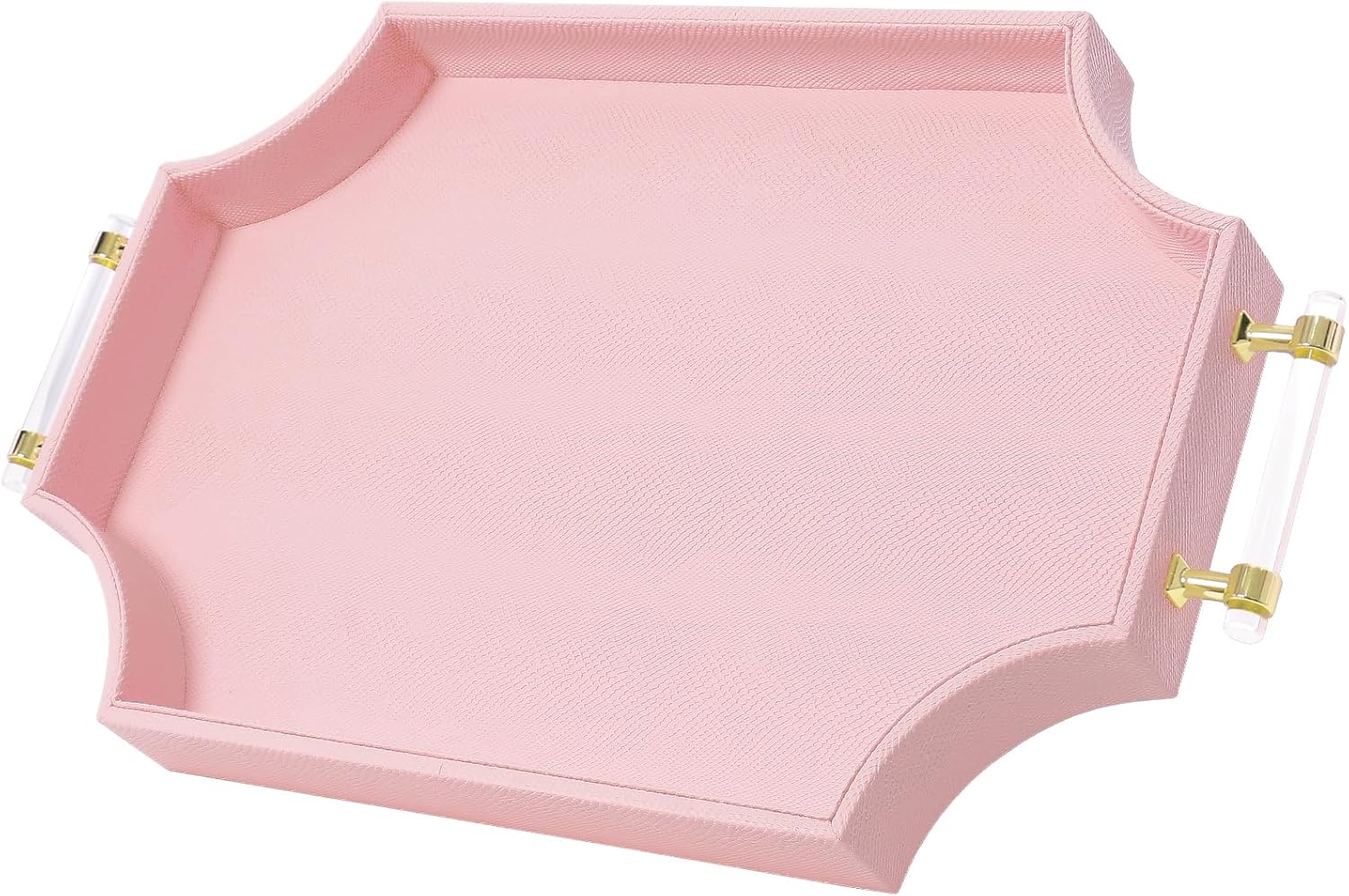 22.6'' × 13'' Coffee Table Tray Shagreen Decorative Tray for Ottoman Home Decor Serving Tray with Acrylic Gold Handles Modern Elegant Scalloped Large Ottoman Tray