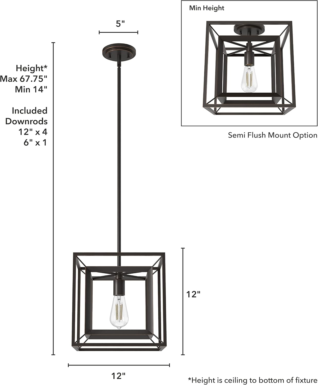 Hunter - Doherty 1-Light Onyx Bengal, Industrial Style, Dimmable, Medium Size Pendant Light for Bedrooms, Kitchens, Dining, Living Rooms - 19407