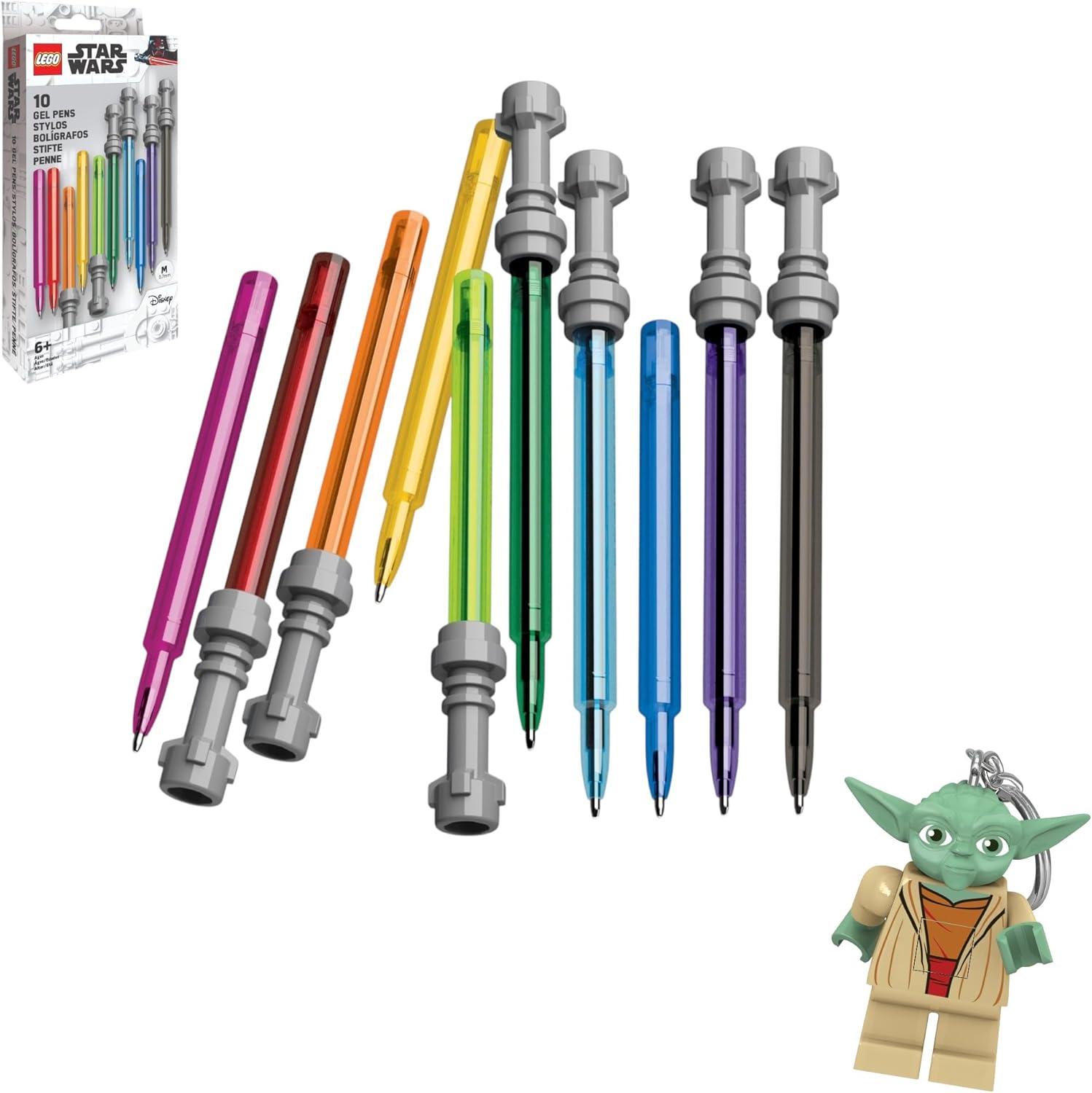 IQ LEGO Star Wars Yoda Key Light with 10 Pack Lightsaber Gel Pen Set