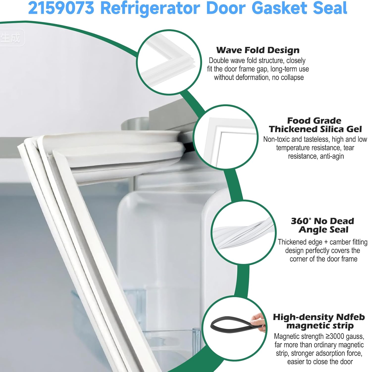 UPGRADED 2159073 Refrigerator Door Gasket Replacement Compatible with Whirlpool Refrigerator Door Seal, Replaces Part Number W10912372 443018 2177288 2181887 2196239 Kenmore Freezer Door Gasket