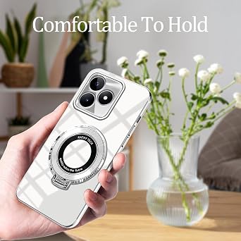 Compatible with Honor 400 Lite Case with Stand, for Honor 400 Lite Phone Cases Silicone Transparent Accessories Funda Shockproof Luxury Protective Original Cover (Silver)
