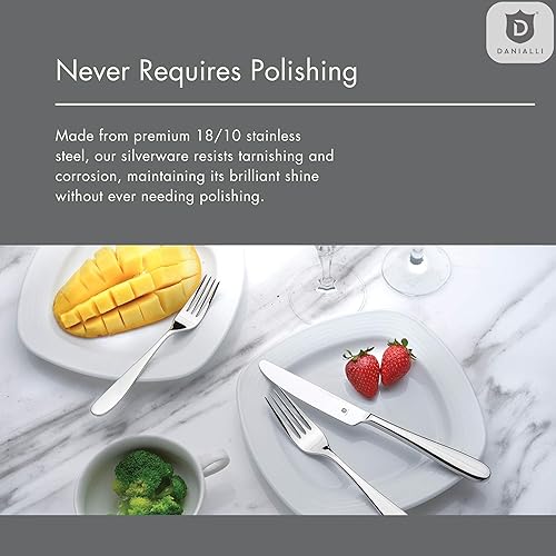 Vista 10 de Silverware Set for 8 – 18/10 Stainless Steel Flatware, Mirror Polished, Dishwasher Safe, Heavy-Duty, Rust Resistant, Elegant Tableware