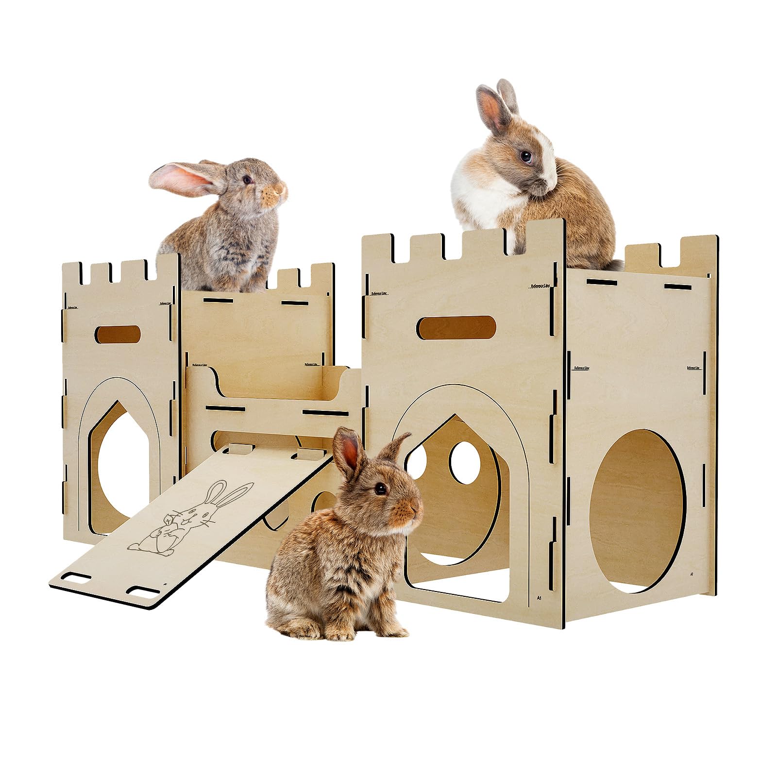 H1M9LX Extra Large Wooden Bunny Castle House Multistory Climbing Tower Hideout Ventilated Sturdy Habitat for Rabbit Guinea Pig Chinchilla Ferret