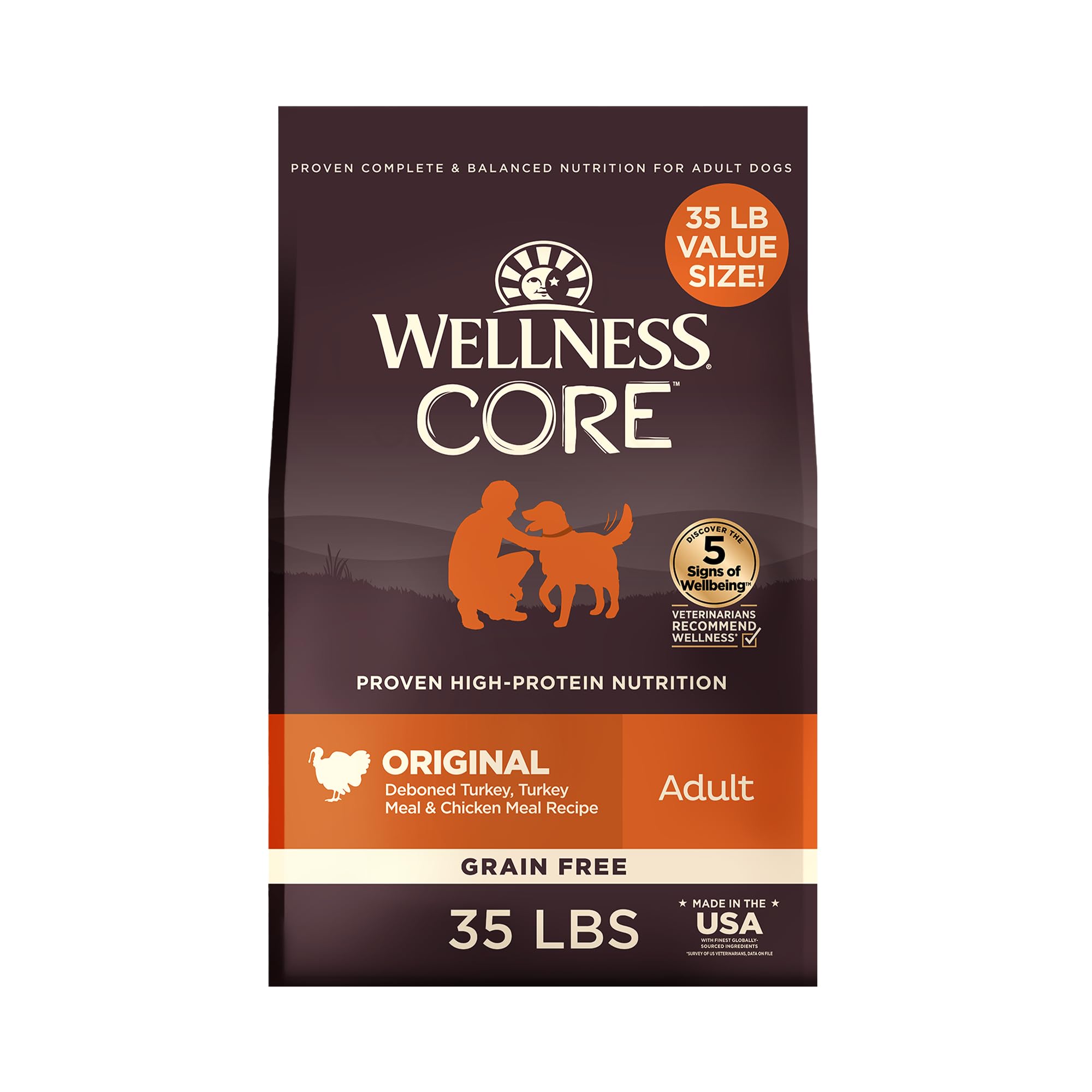 Wellness CORE Dry Dog Food, Grain-Free, High Protein, Original Turkey & Chicken Recipe, (35-Pound Bag)