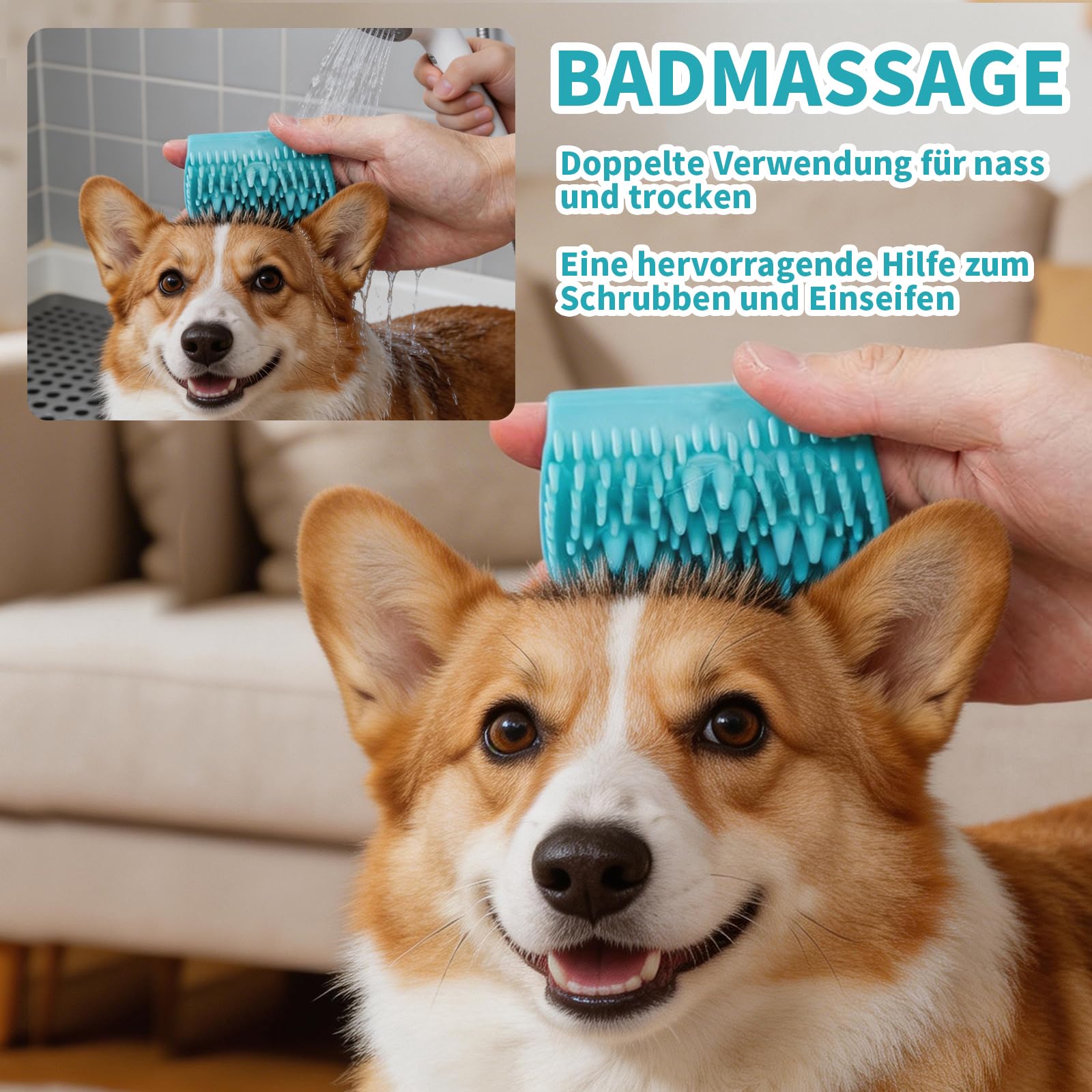 Set di 2 spazzole per cani e gatti, spazzola morbida in silicone per districare il pelo e spazzola massaggiante con impugnatura ergonomica, per cani e gatti a pelo lungo e corto
