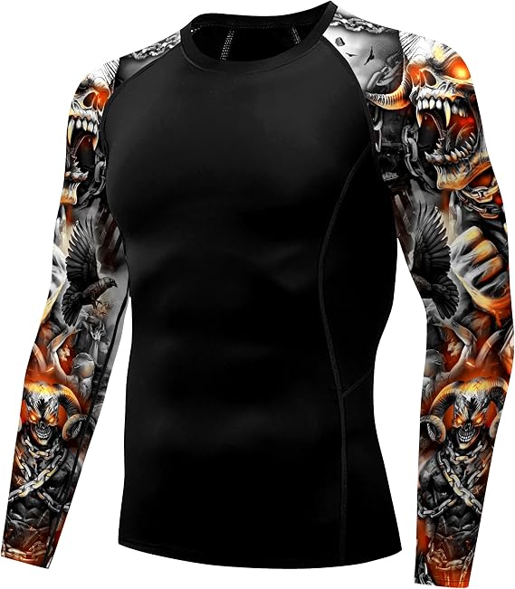 color cosplayer Jiu Jitsu Men American Flag UPF 50+ Sun Protection Printed Rash Guard Long Sleeve Swim Shirts