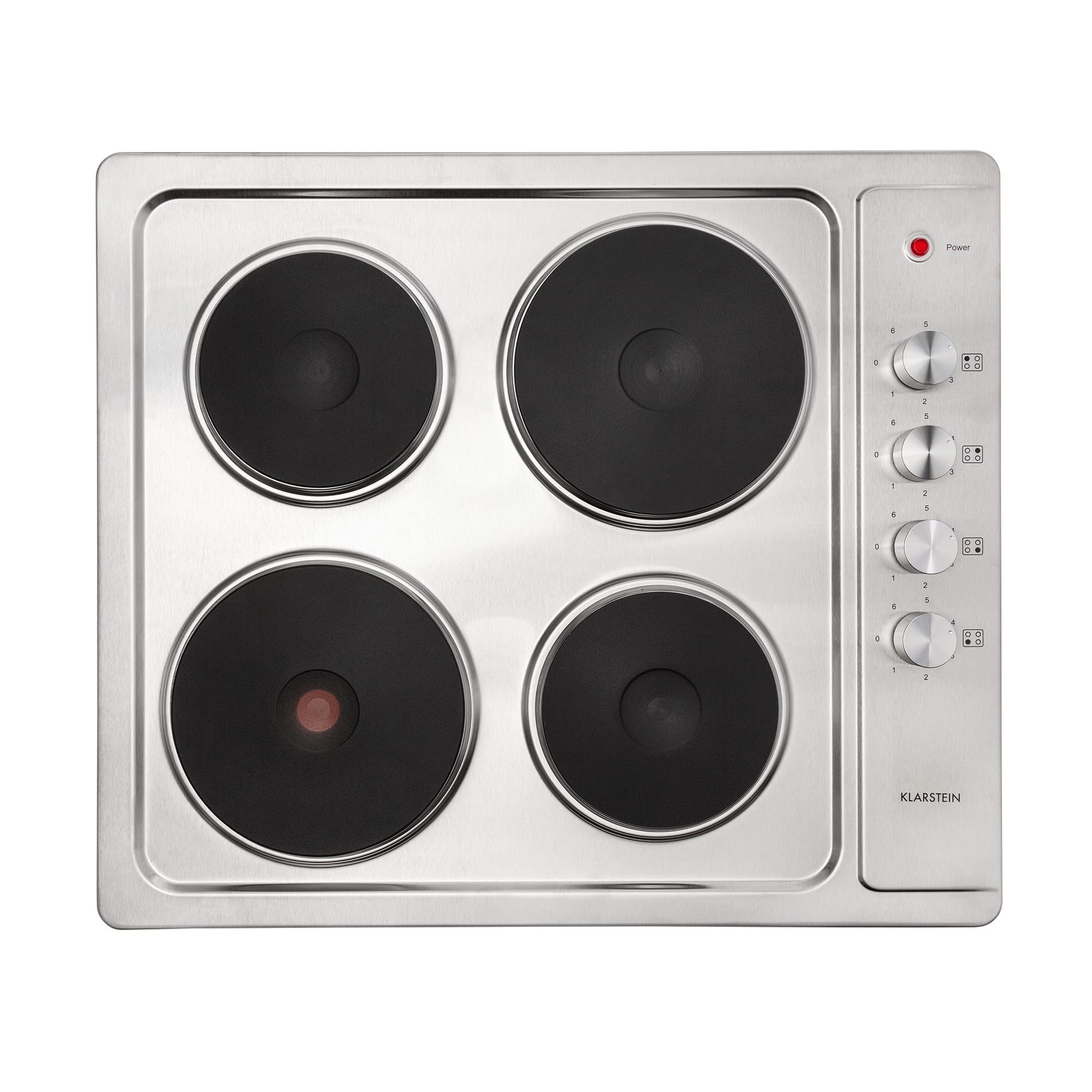 KLARSTEIN Appetito 4 - Piano Cottura a Incasso, 4 Piastre/Zone, 5500 Watt, Indicazione Calore Residuo, Manopole, 6 Livelli di Potenza, Elettrico, Acciaio Inox, Argento