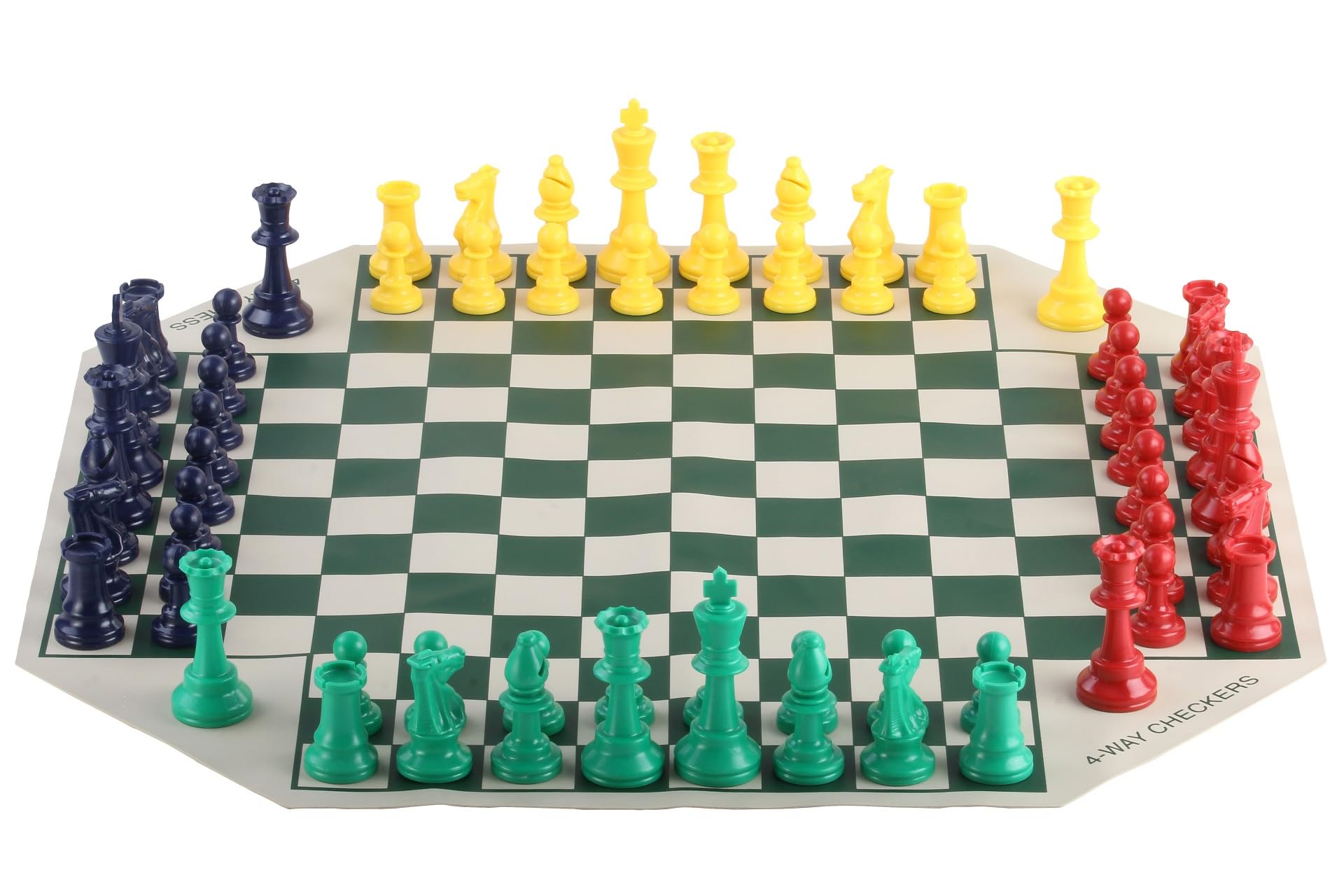 Sunrise Chess & Games - Set da scacchi per quattro giocatori con grande scacchiera e pezzi colorati - Gioco di strategia per famiglia, amici e gruppi