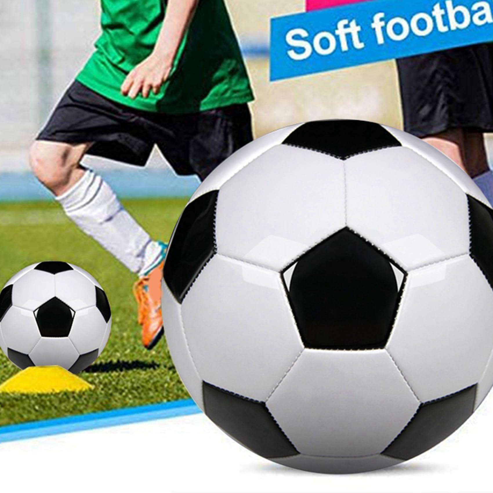 5X GrößE 5 TrainingsbäLle PU Leder Schwarz FußBall FußBäLle Goal Team Atch TrainingsbäLle