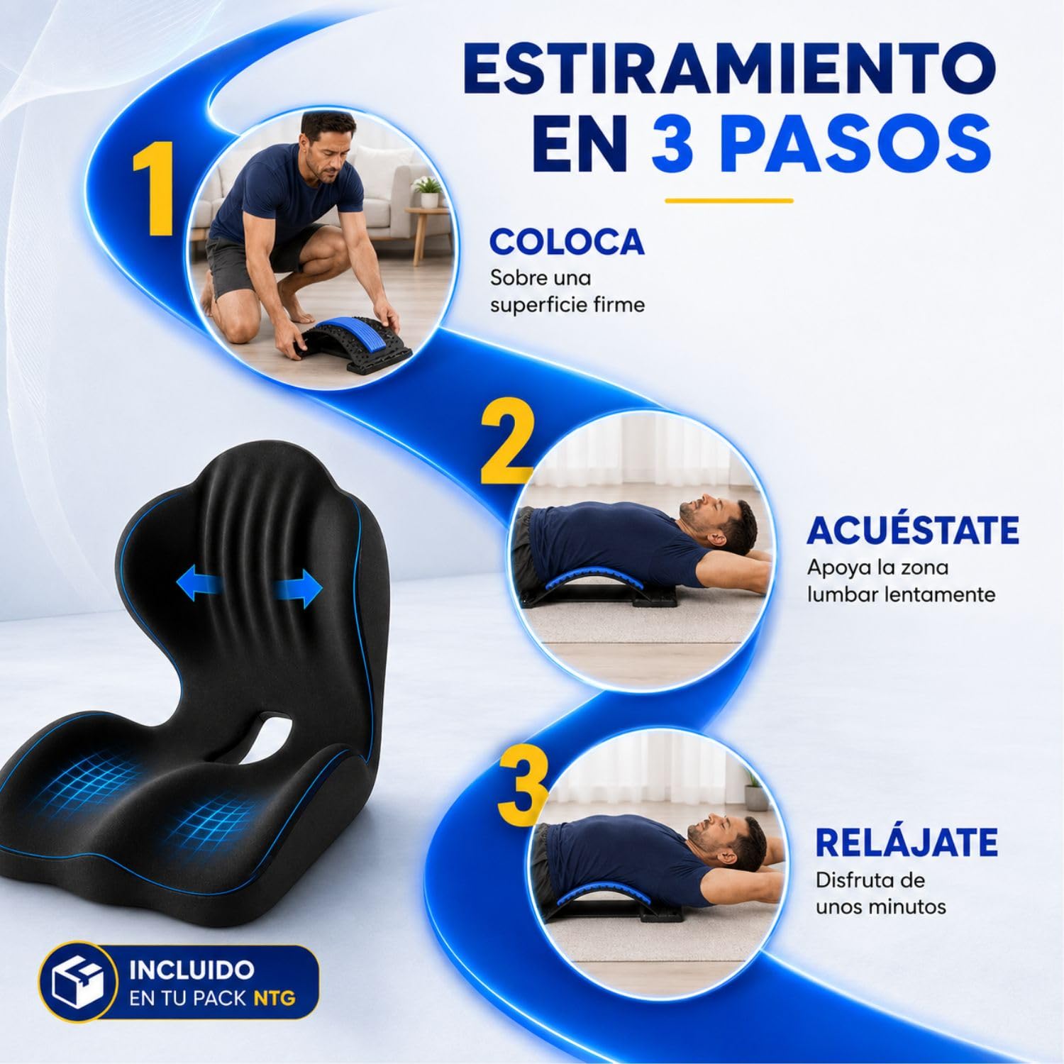 Pack cojín ergonómico y estirador Lumbar Ajustable