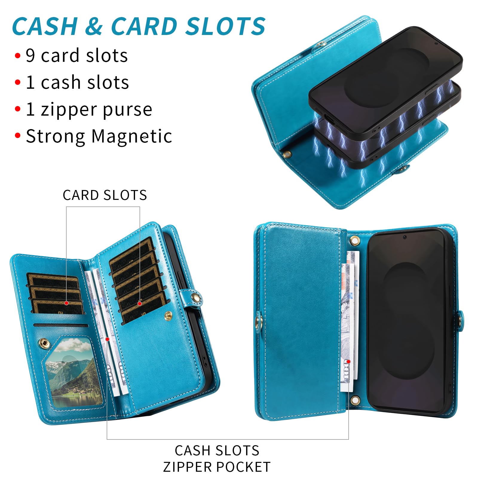 Asuwish Funda de teléfono para Samsung Galaxy S25 FE 5G con cremallera, funda desmontable para celular con protector de pantalla de vidrio templado, correa cruzada para la muñeca, tarjetero de flores