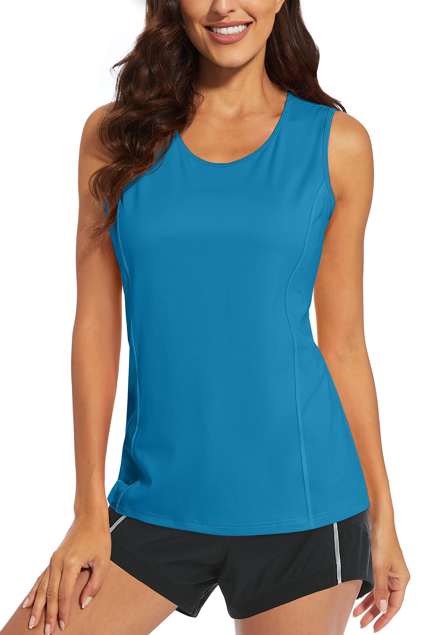 MAGCOMSENWomen's Workout Sleeveless Tank Tops Lightweight Crewneck Sports Shirts UPF 80+ Sun Protection Casual Tees