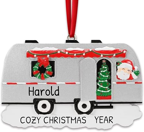 Vista 8 de Adornos festivos de Elves para árbol de Navidad – Airstream y adornos de remolque de viaje Campista festivo