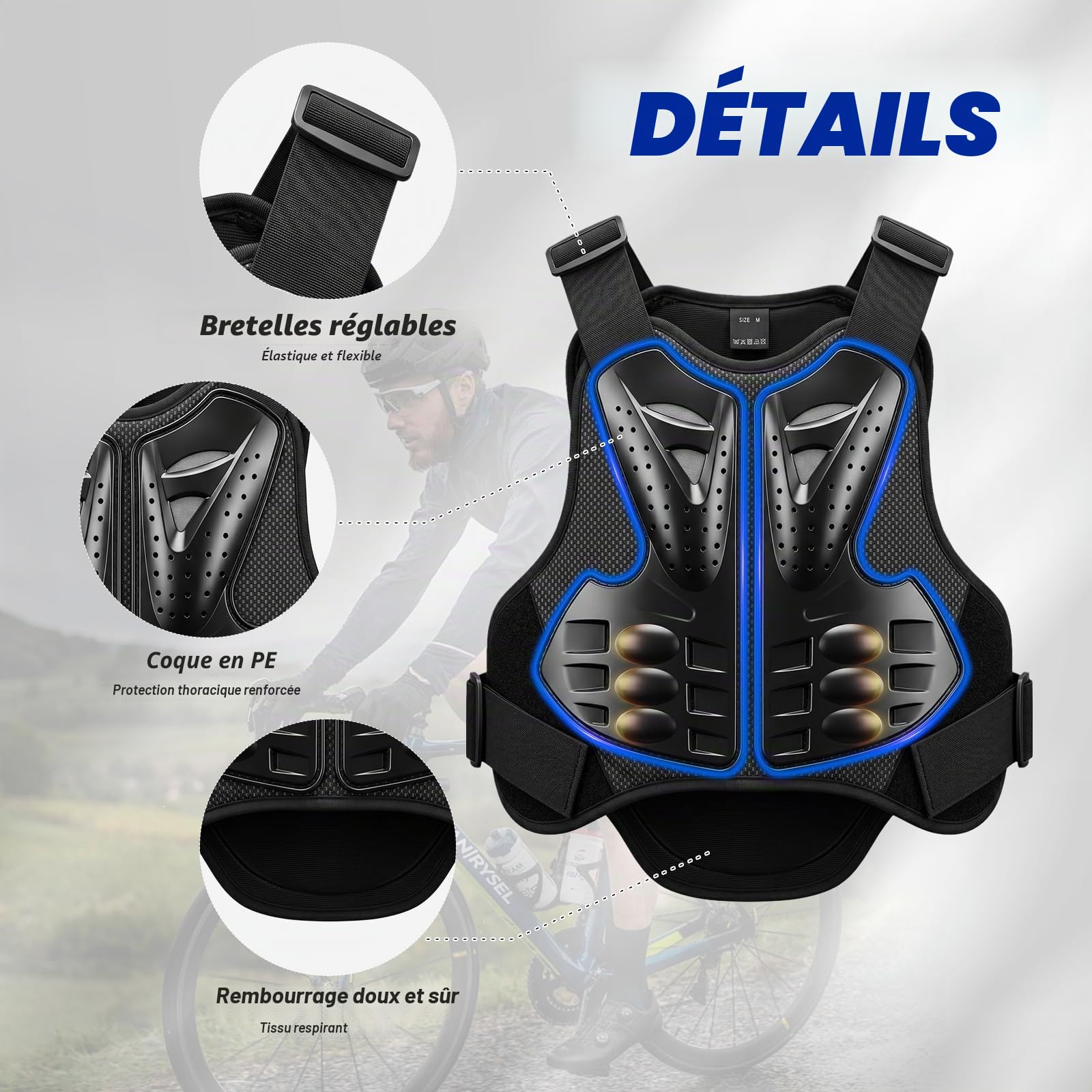 Gilet Protection Moto Homme,Veste Armure Moto Blouson,Protection Equipement de Moto Cross Scooter VTT Cyclisme Ski Skateboard