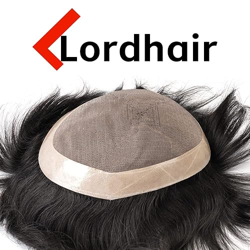 Miniatura 2 de Lordhair Sistema de cabello para hombres de cabello humano real, reemplazo fino mono con base de poliuretano para hombre, color negro 1B # 6 x 9