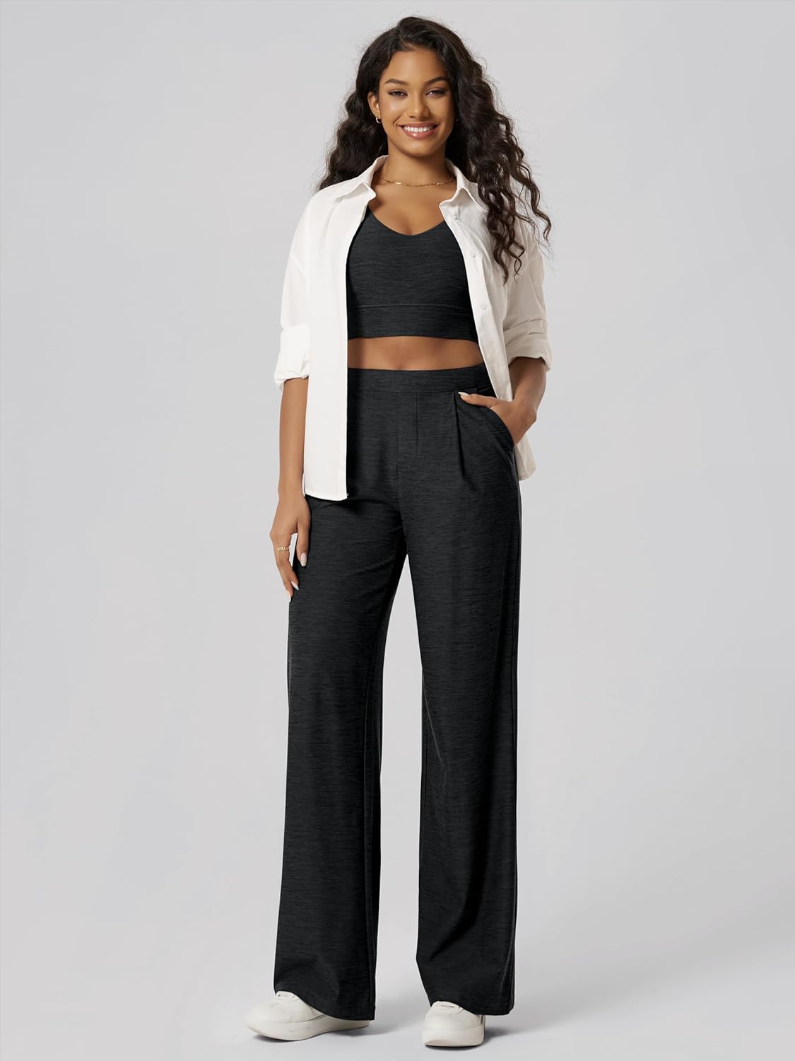 ODODOS Women's Wide Leg Trousers - Ultra Soft odSTRATUM Tech High Waisted Casual Work Pants with Pockets, 29" Inseam