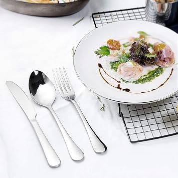 Silver 30-Piece Stainless-Steel Cutlery Set with Steak Knives Service for 6, Flatware Set for Home Restaurant, Tableware Dinnerware Knife Fork Spoon, 24 pcs + 6 pcs