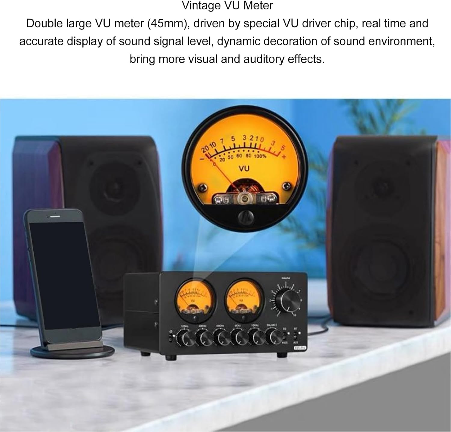 5 Band EQ Preamp Equalizer, Bluetooth 5.0 Car Audio Graphic Equalizer with VU Meter, Balanced EQ Audio Preamp with Stereo 3.5mm AUX Input and Output for Home Stereo Car