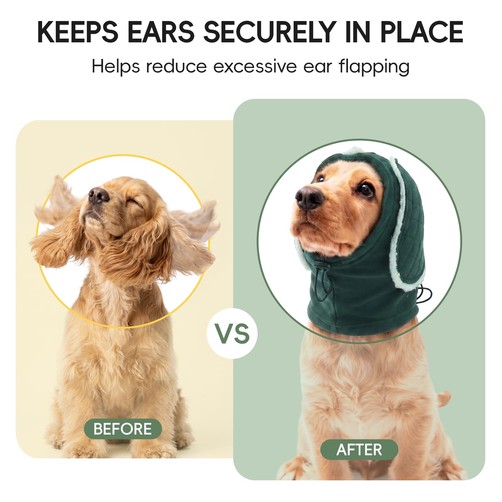 Protection Oreilles Chien Rembourrage Réglable Anti-Grattage Atténuation Bruit Vert XL