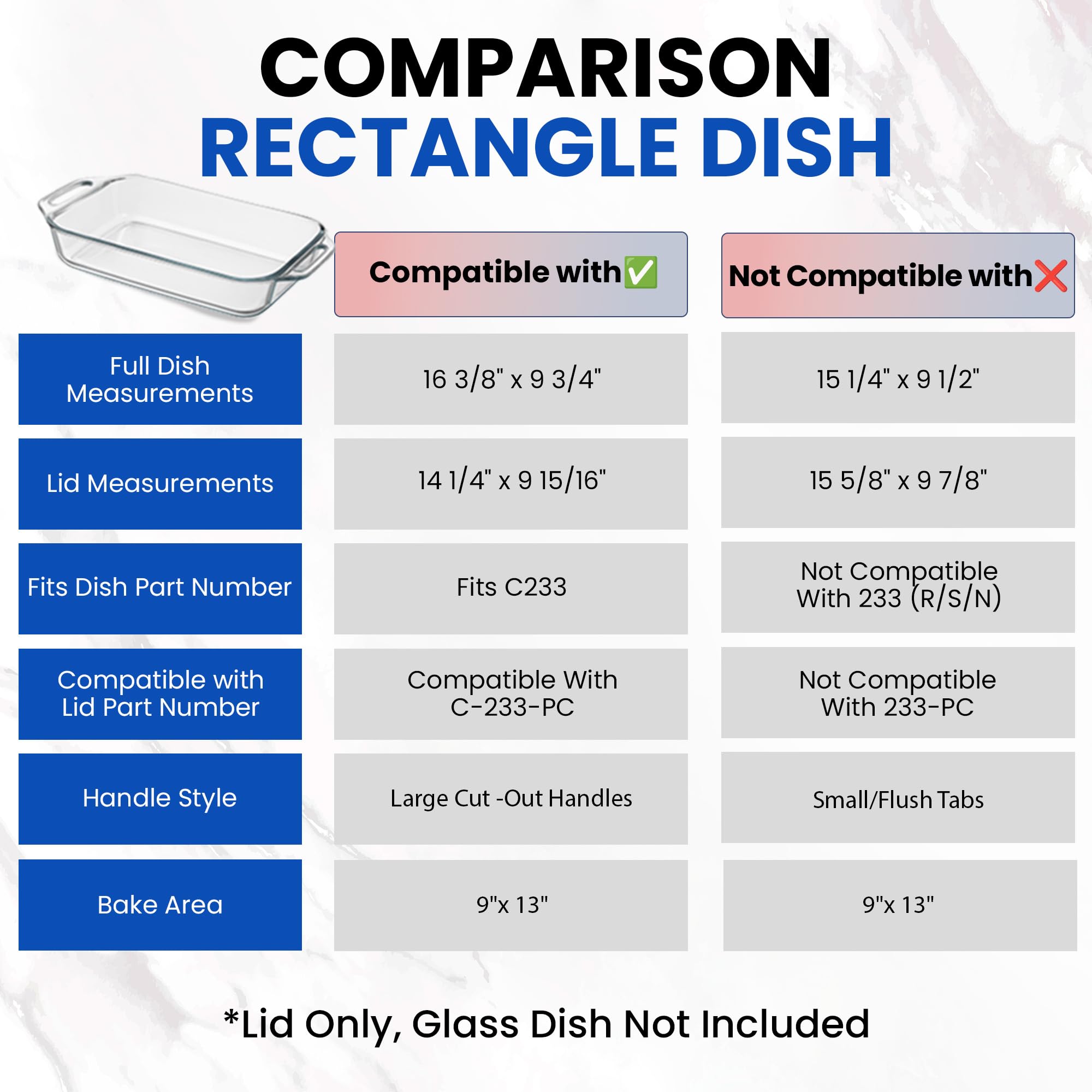 Amazon.com: Replacement Lid fits Pyrex 9x13 C233 Easy Grab Glass