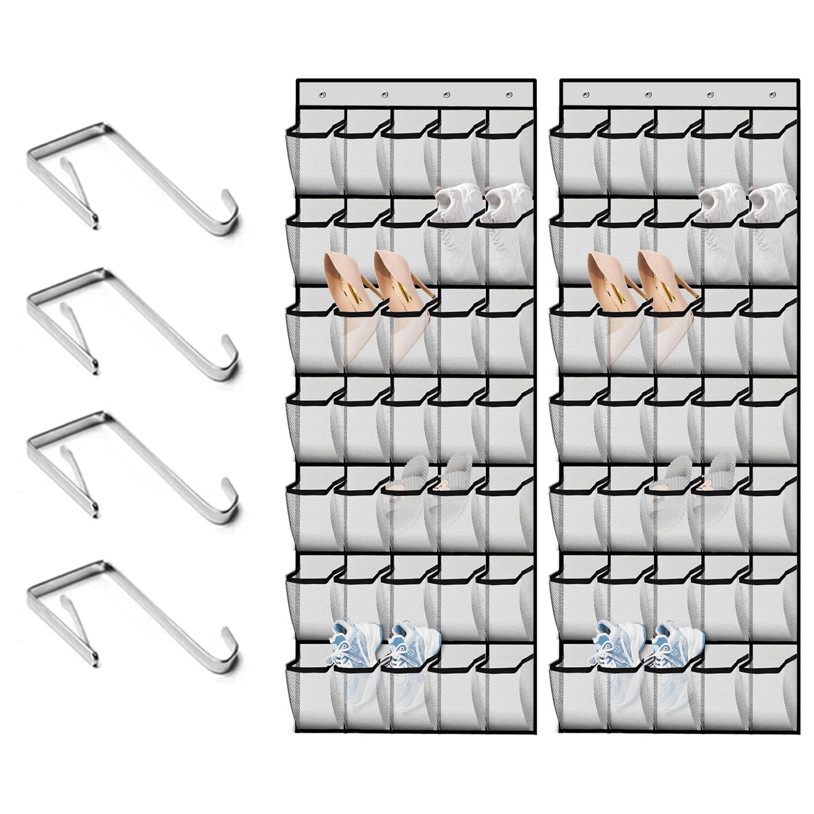 Ytugil White Over Door Shoe Storage Organiser - 70 Pockets Over The Door Storage, Hanging Shoe Rack Holder Organiser For Door Closet Mesh Shoes Holder Hanger (White)