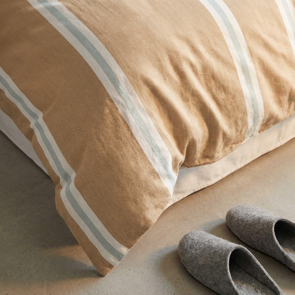 Juego Funda nórdica Cama 150/160 100% algodón - 2 Fundas Almohada 50x85 cm, Estampado líneas Taupe