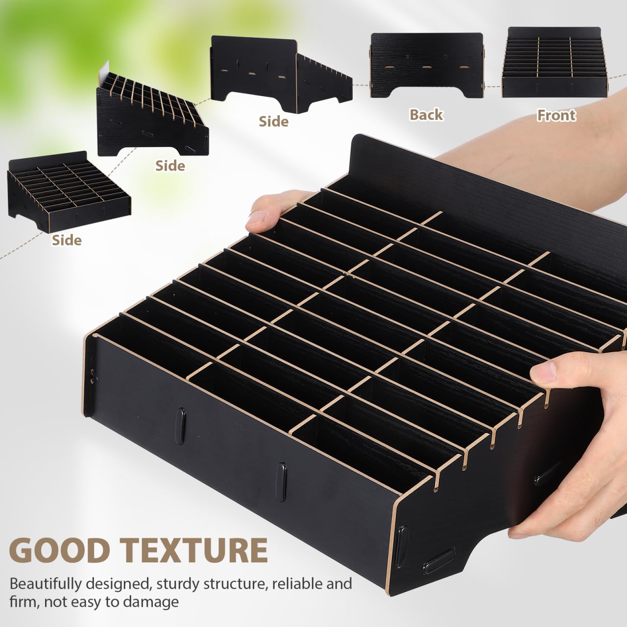 1pièce Boîte De Rangement Pour Téléphone Portable Bois Organisateur Multi-grille Élégant Pour Bureau Salle De Classe Et Usage Domestique Noir